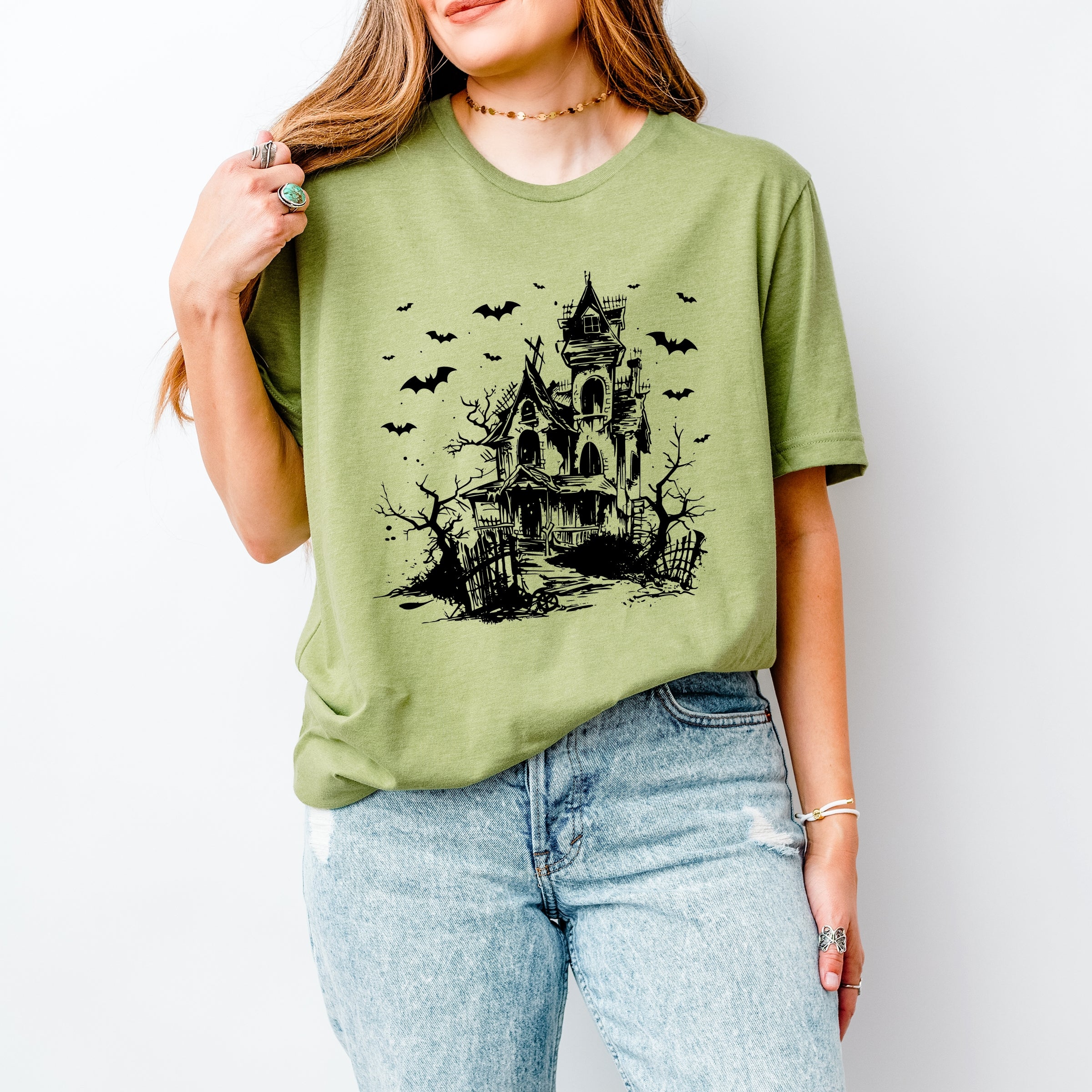 Haunted House And Bats - Women's Short Sleeve Graphic T-Shirt