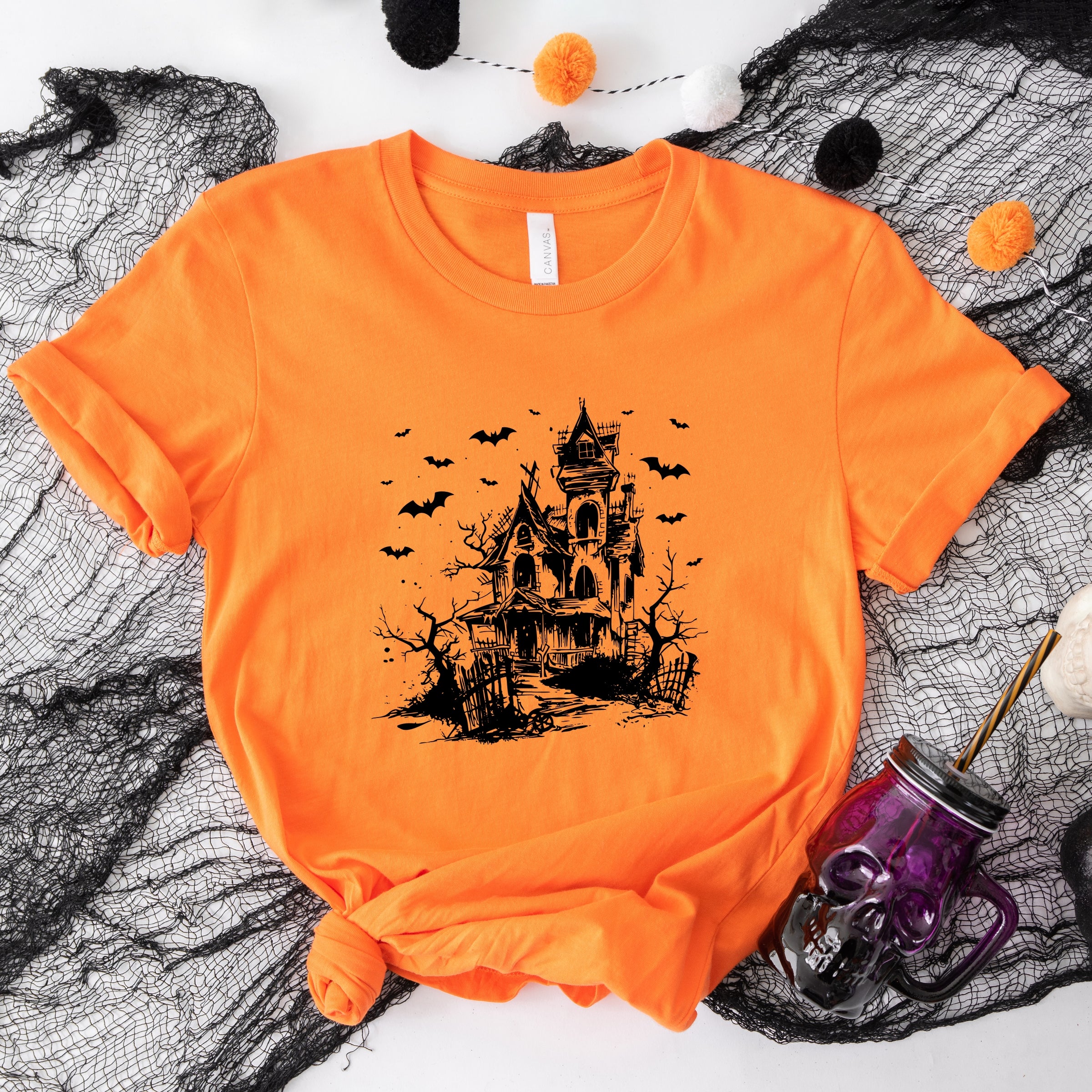 Haunted House And Bats - Women's Short Sleeve Graphic T-Shirt