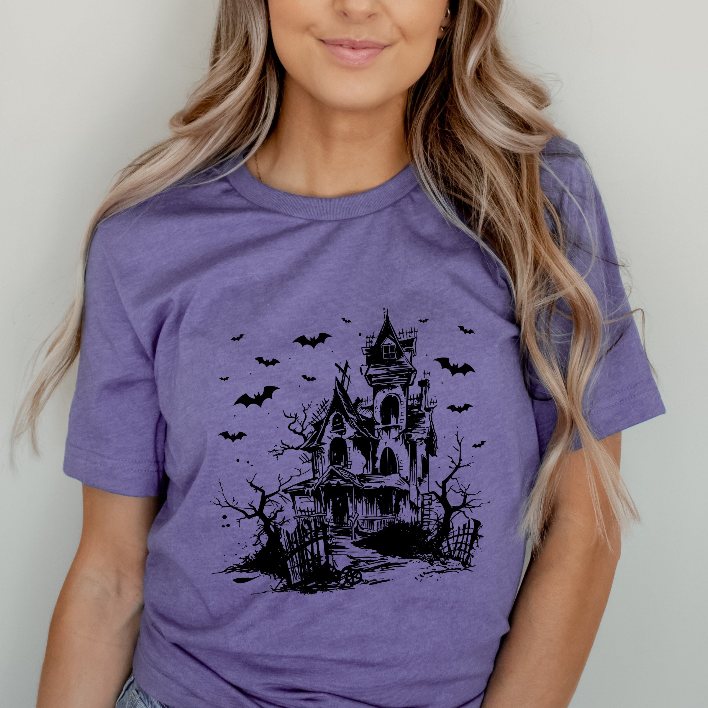 Haunted House And Bats - Women's Short Sleeve Graphic T-Shirt