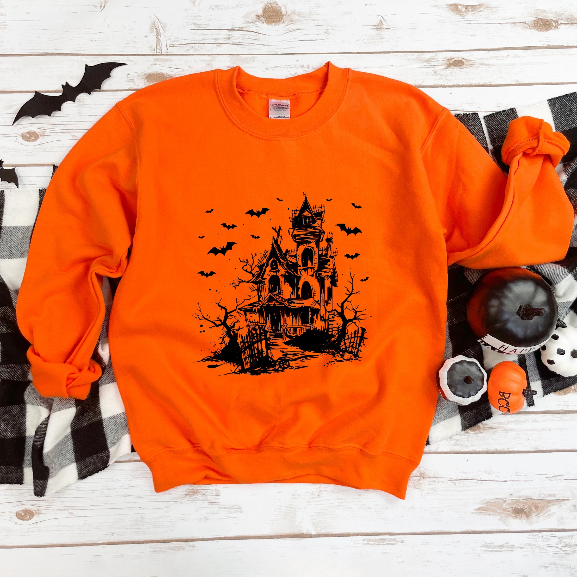 Haunted House And Bats - Women's Graphic Sweatshirt
