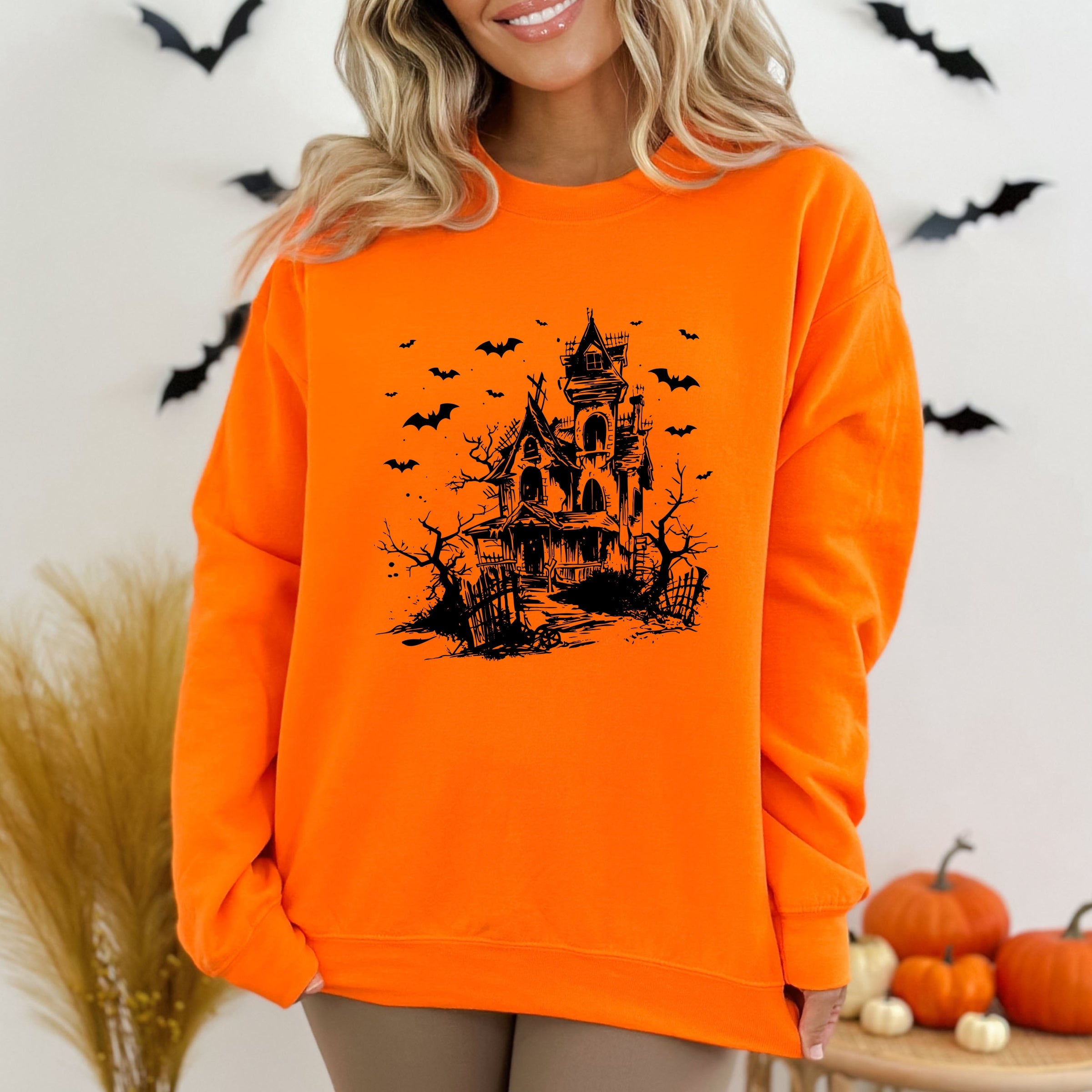 Haunted House And Bats - Women's Graphic Sweatshirt