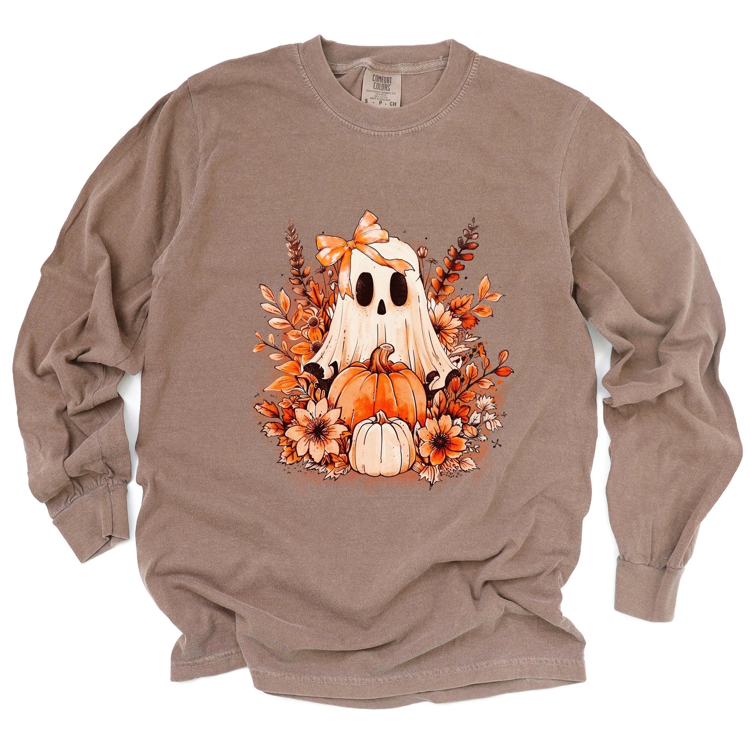 Girl Ghost Floral - Women's Garment Dyed Long Sleeve Graphic T-Shirt