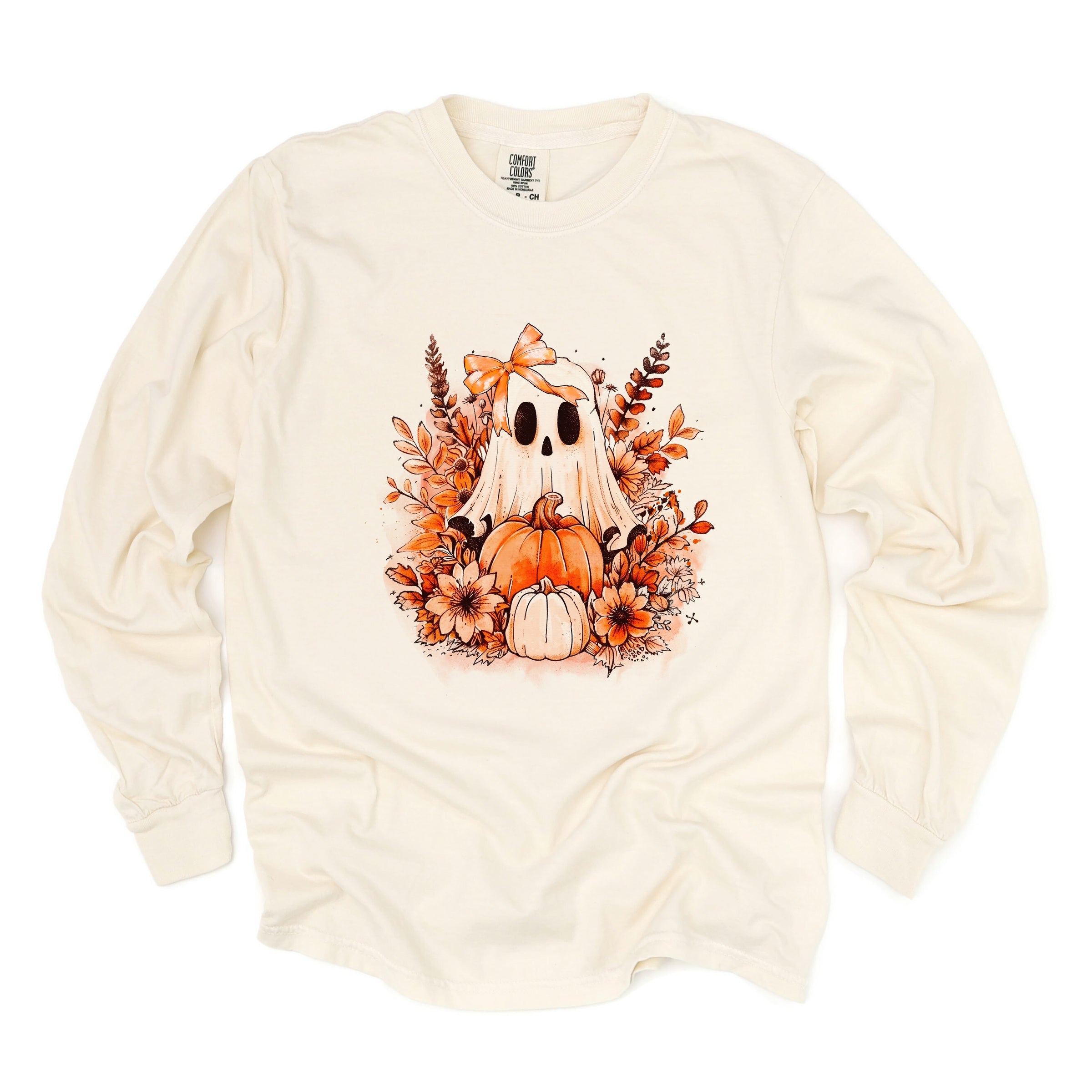 Girl Ghost Floral - Women's Garment Dyed Long Sleeve Graphic T-Shirt