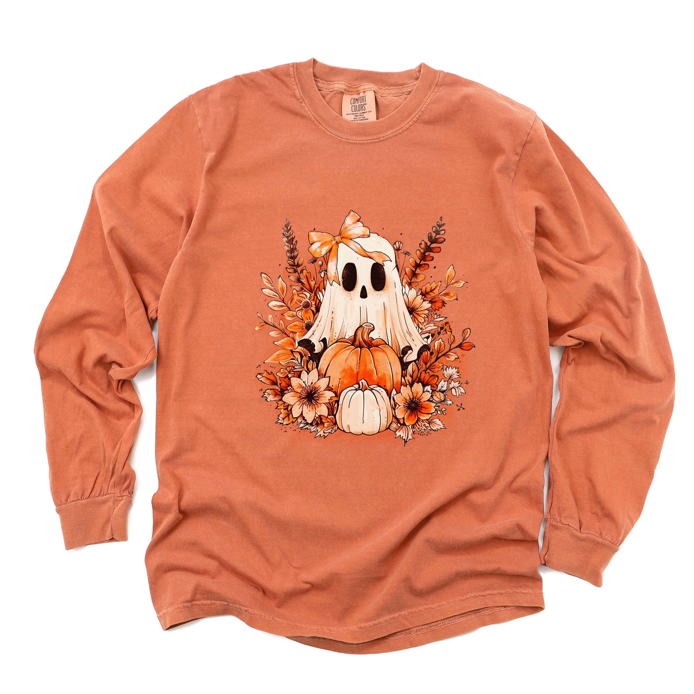 Girl Ghost Floral - Women's Garment Dyed Long Sleeve Graphic T-Shirt