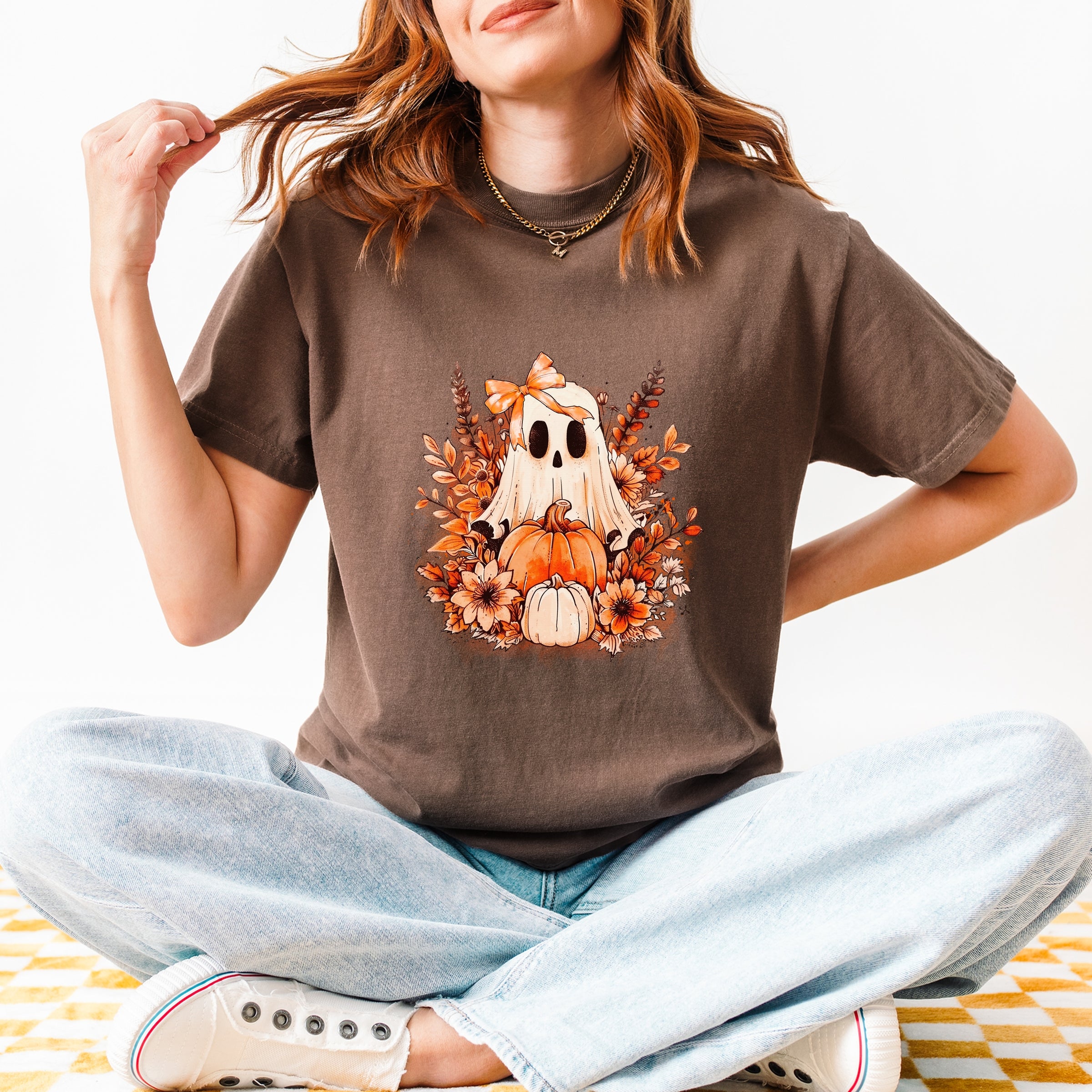 Girl Ghost Floral - Women's Garment Dyed Graphic T-Shirt
