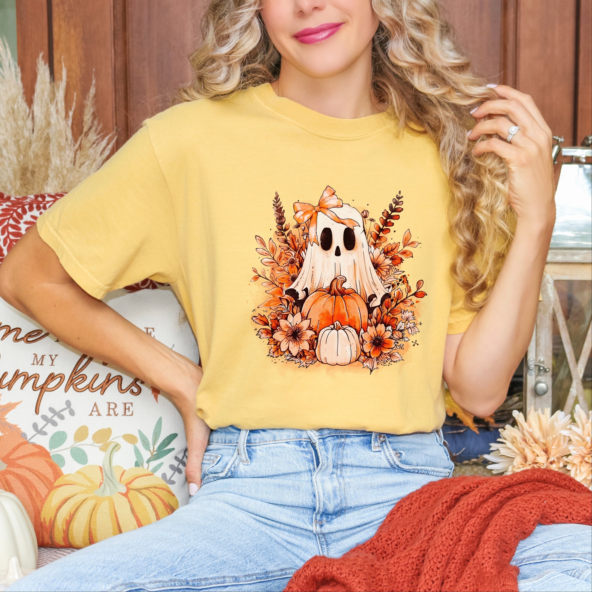 Girl Ghost Floral - Women's Garment Dyed Graphic T-Shirt