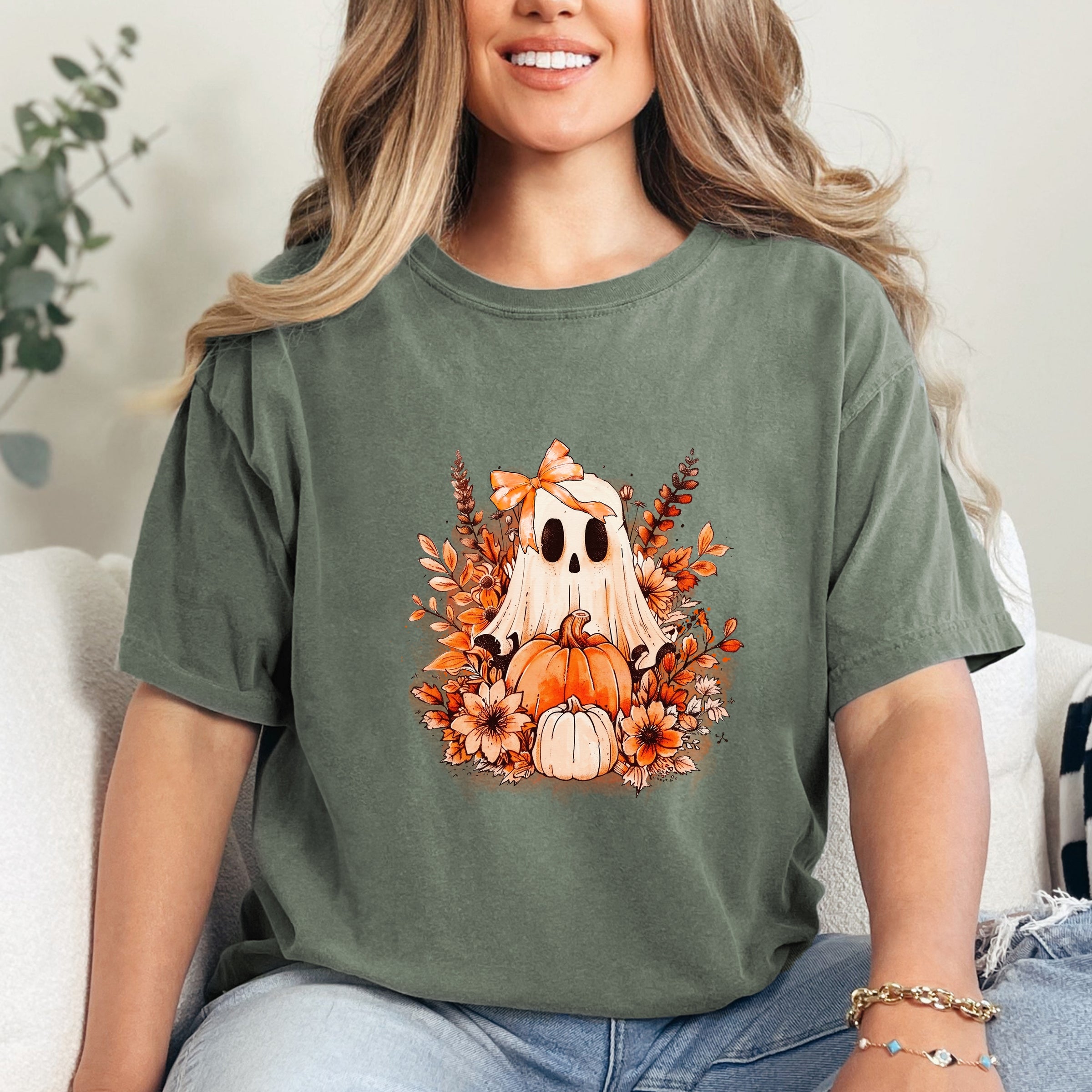 Girl Ghost Floral - Women's Garment Dyed Graphic T-Shirt