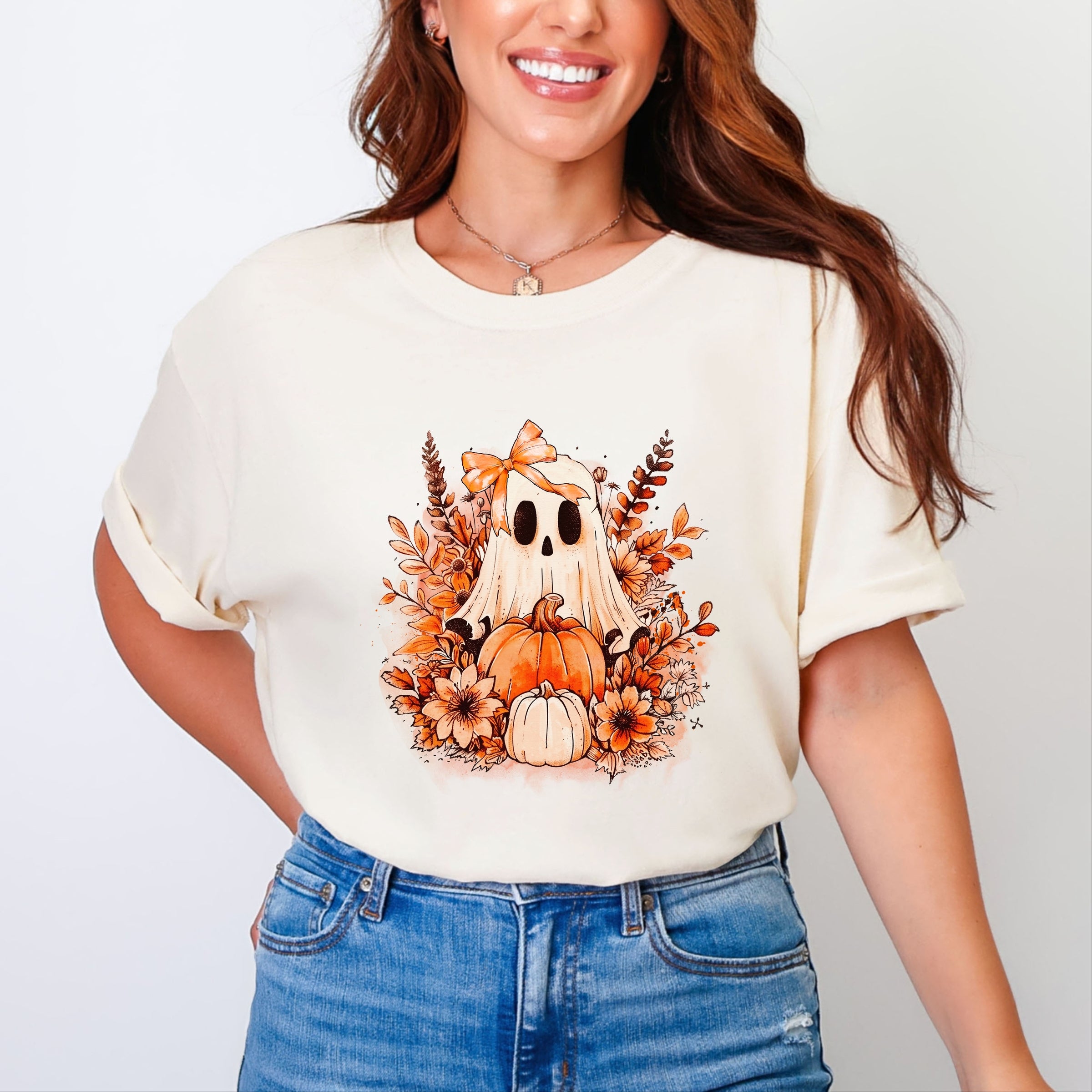 Girl Ghost Floral - Women's Garment Dyed Graphic T-Shirt