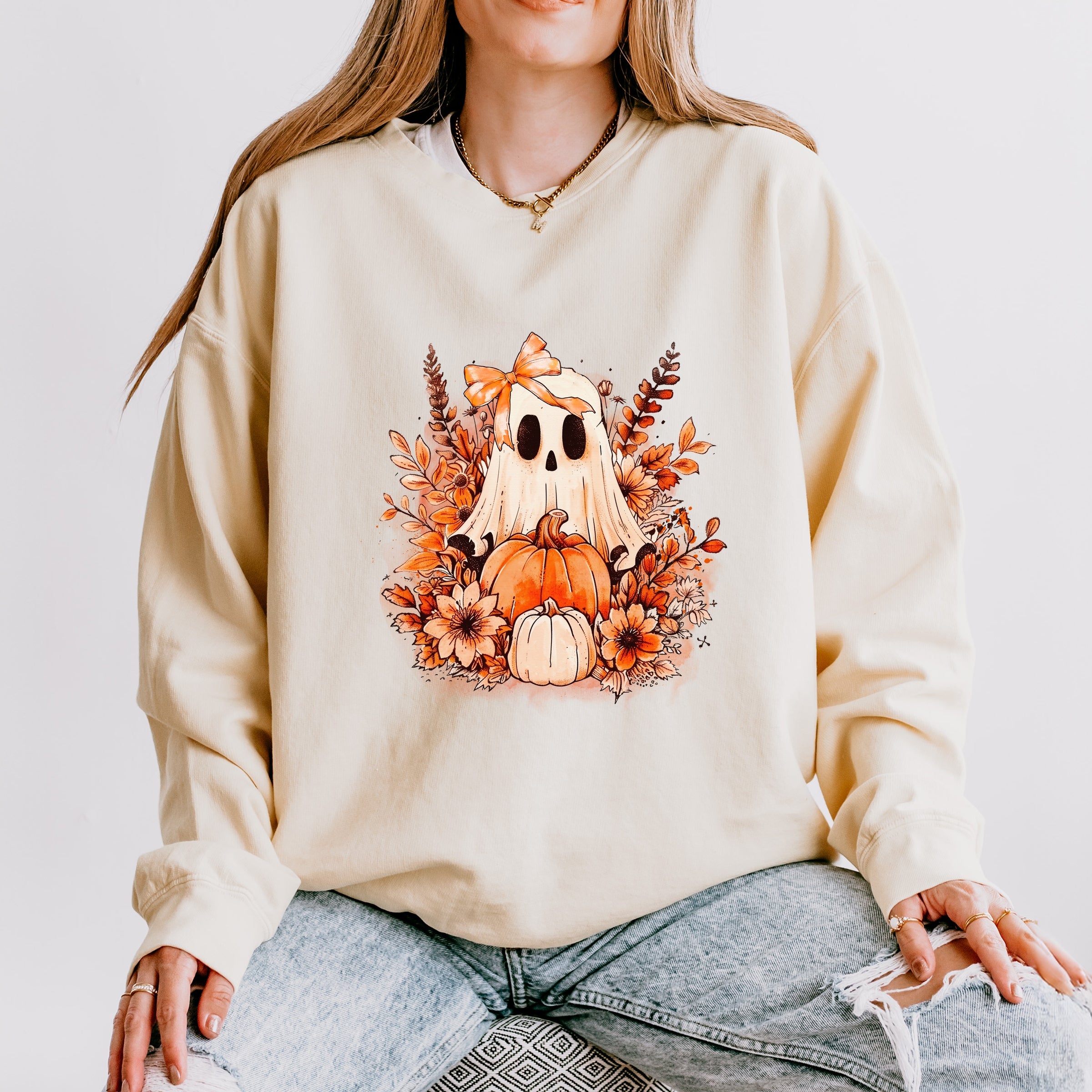 Girl Ghost Floral - Women's Lightweight Garment Dyed Sweatshirt