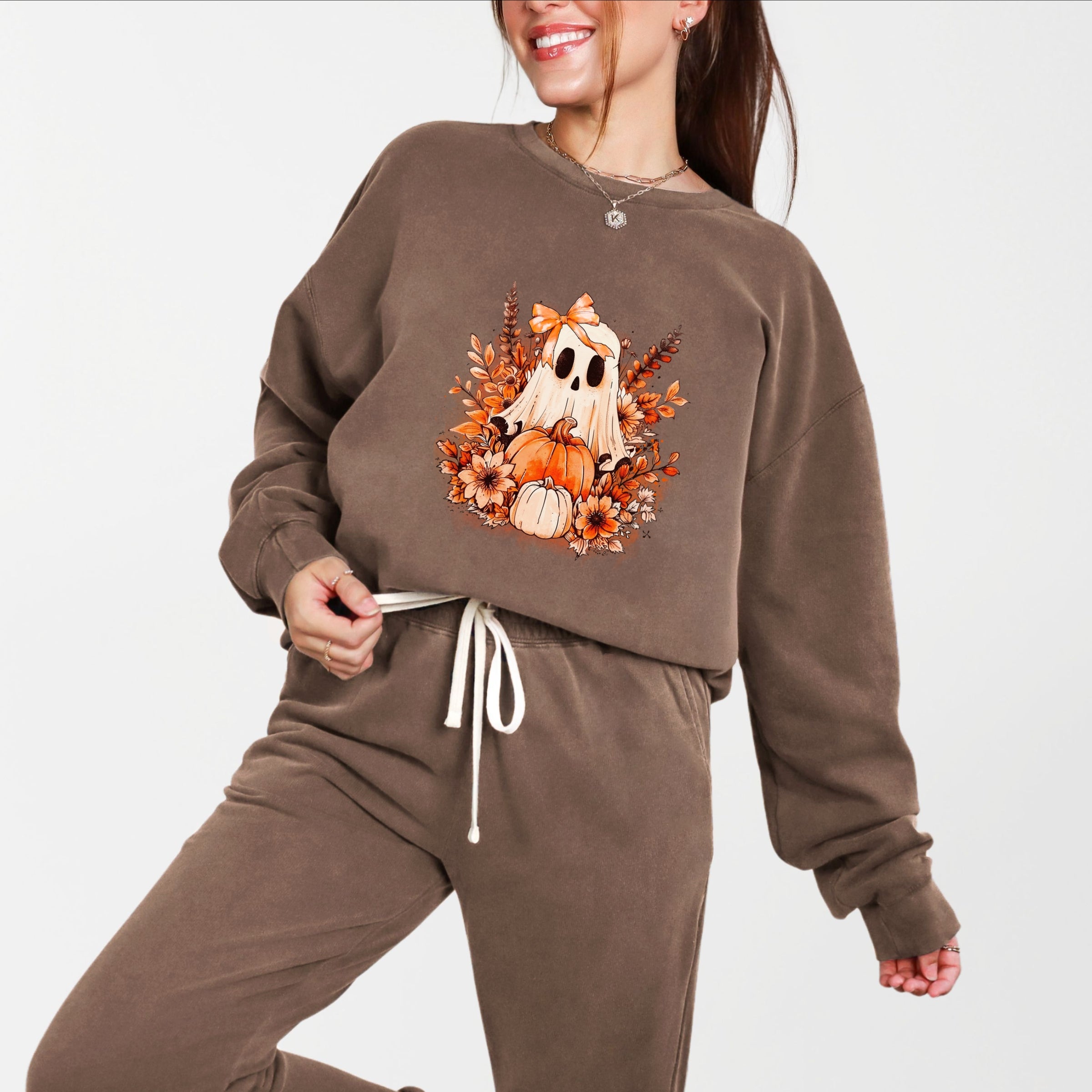 Girl Ghost Floral - Women's Lightweight Garment Dyed Sweatshirt