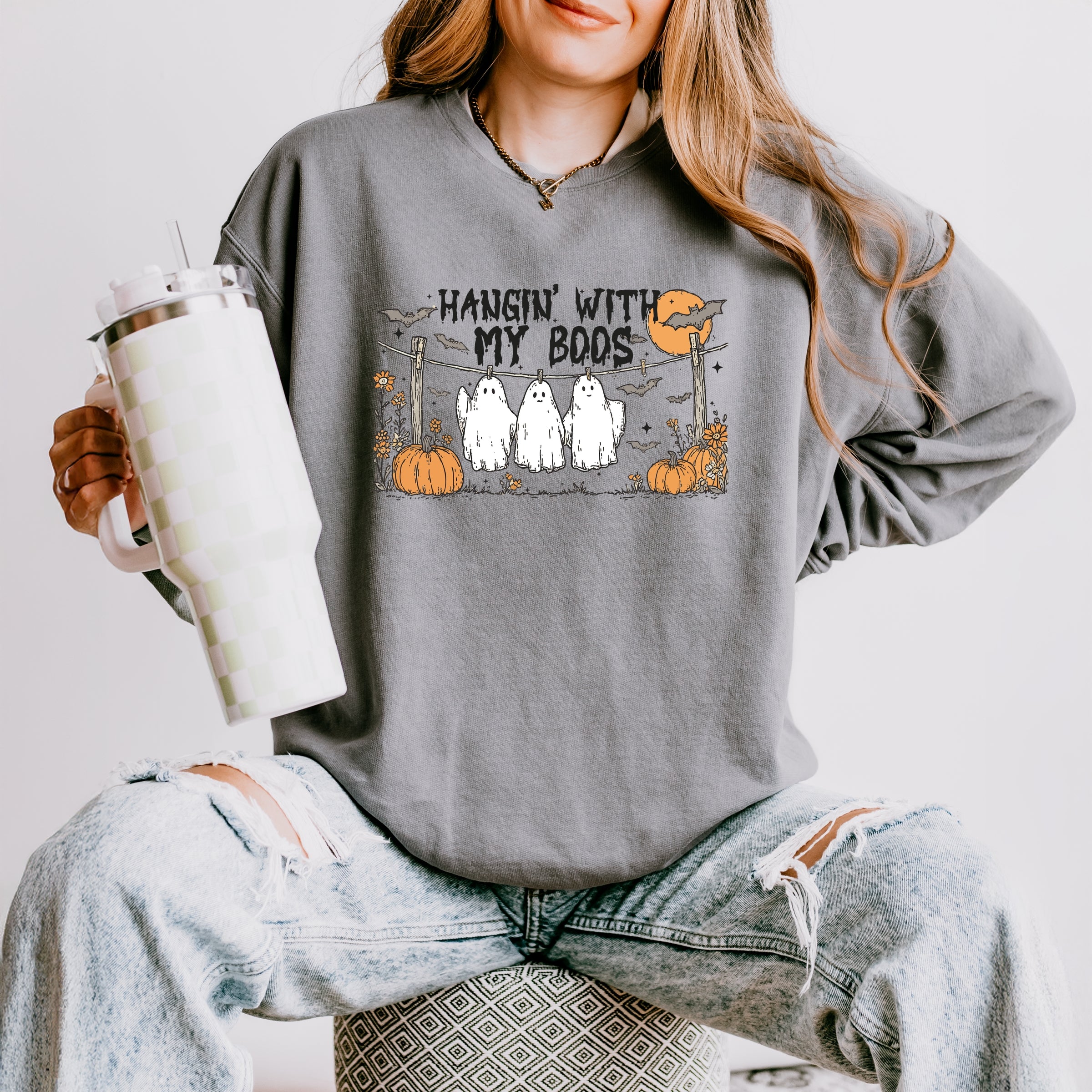 Hangin' With My Boos - Lightweight Garment Dyed Sweatshirt