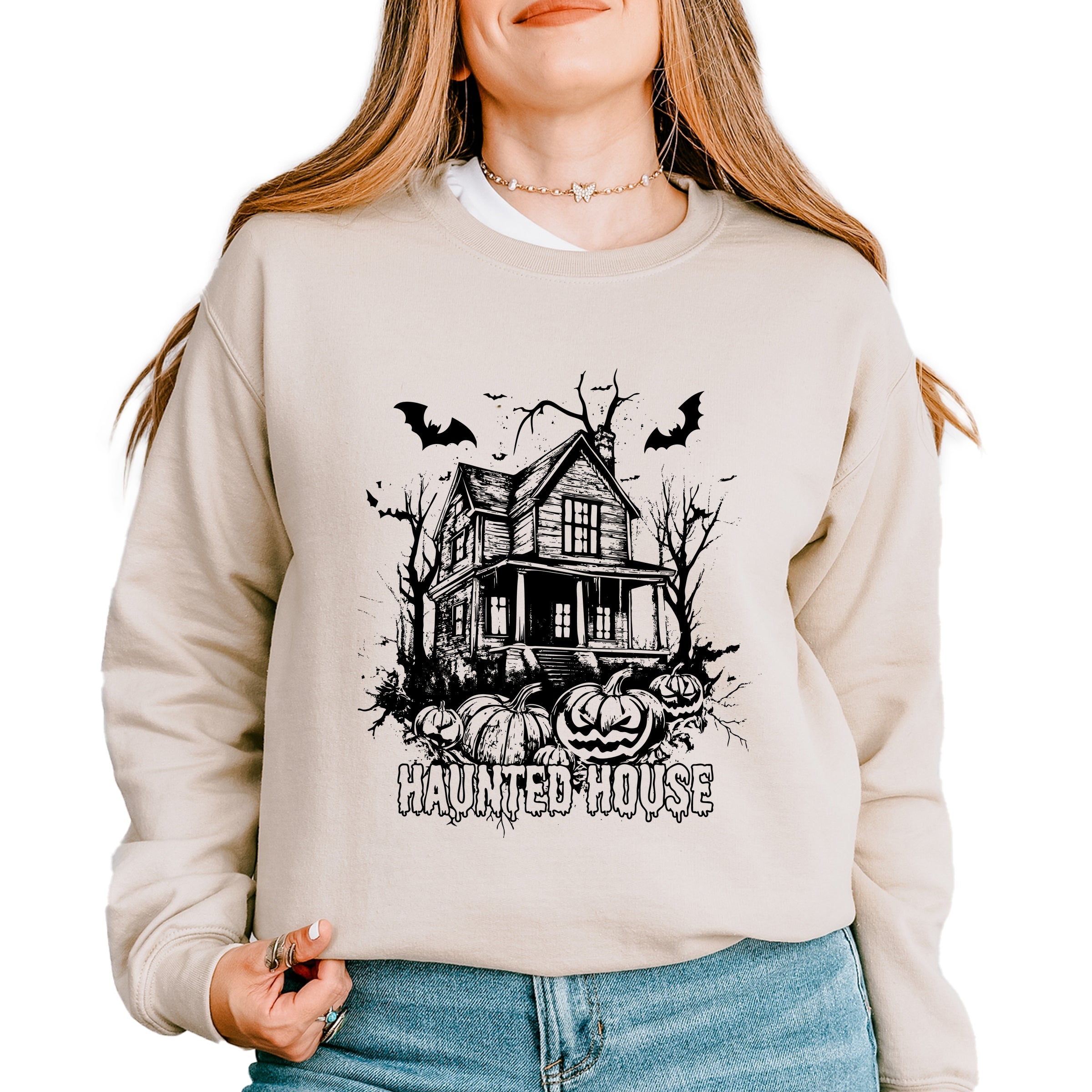 Haunted House Pumpkins And Bats - Sweatshirt