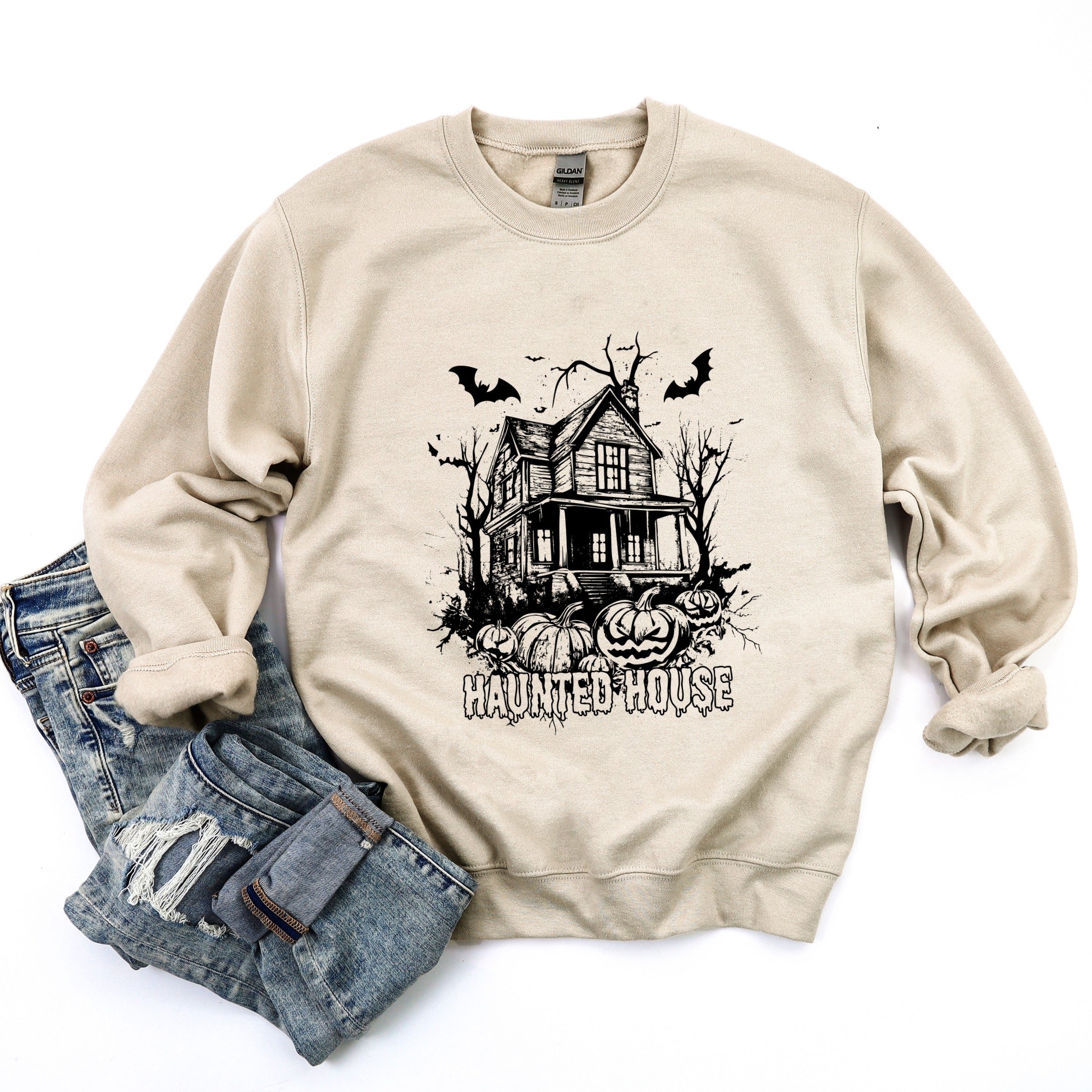 Haunted House Pumpkins And Bats - Sweatshirt