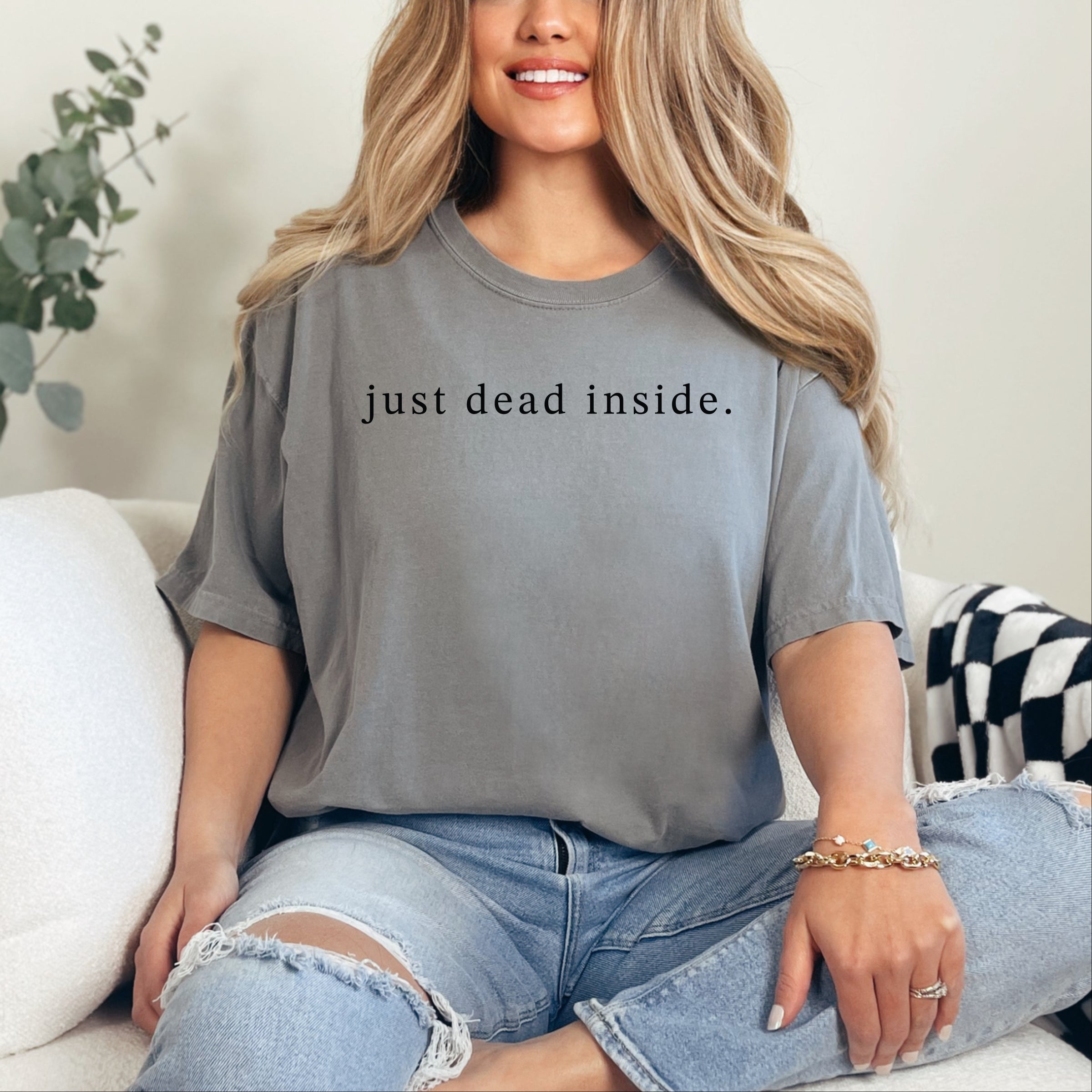 Just Dead Inside Typewriter - Womens Garment Dyed Tee