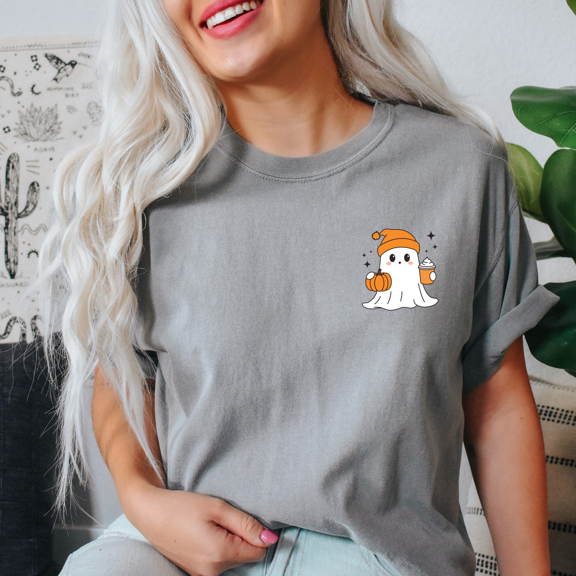 Ghost Pumpkin Spice Sparkle - Women's Garment Dyed Graphic T-Shirt