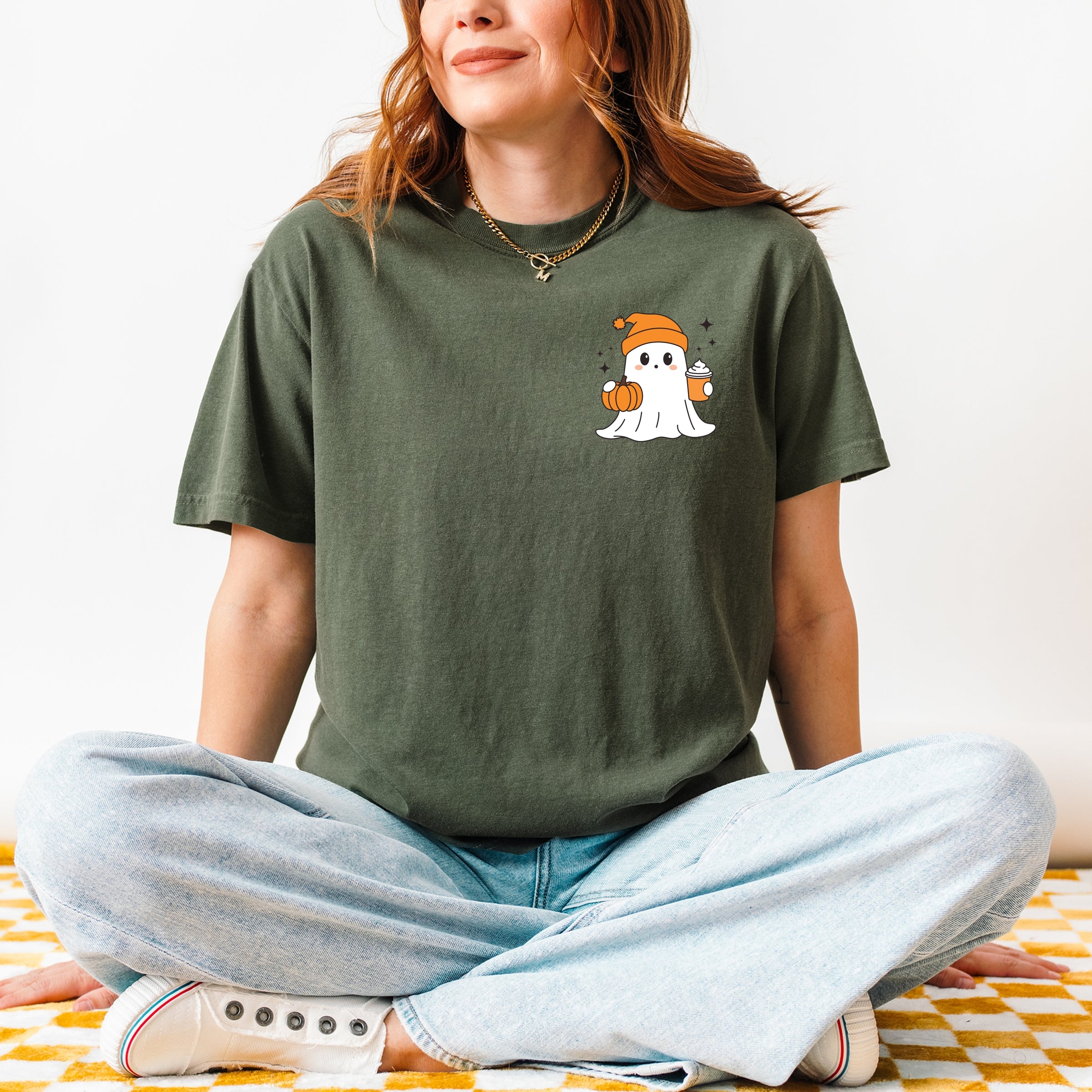 Ghost Pumpkin Spice Sparkle - Women's Garment Dyed Graphic T-Shirt