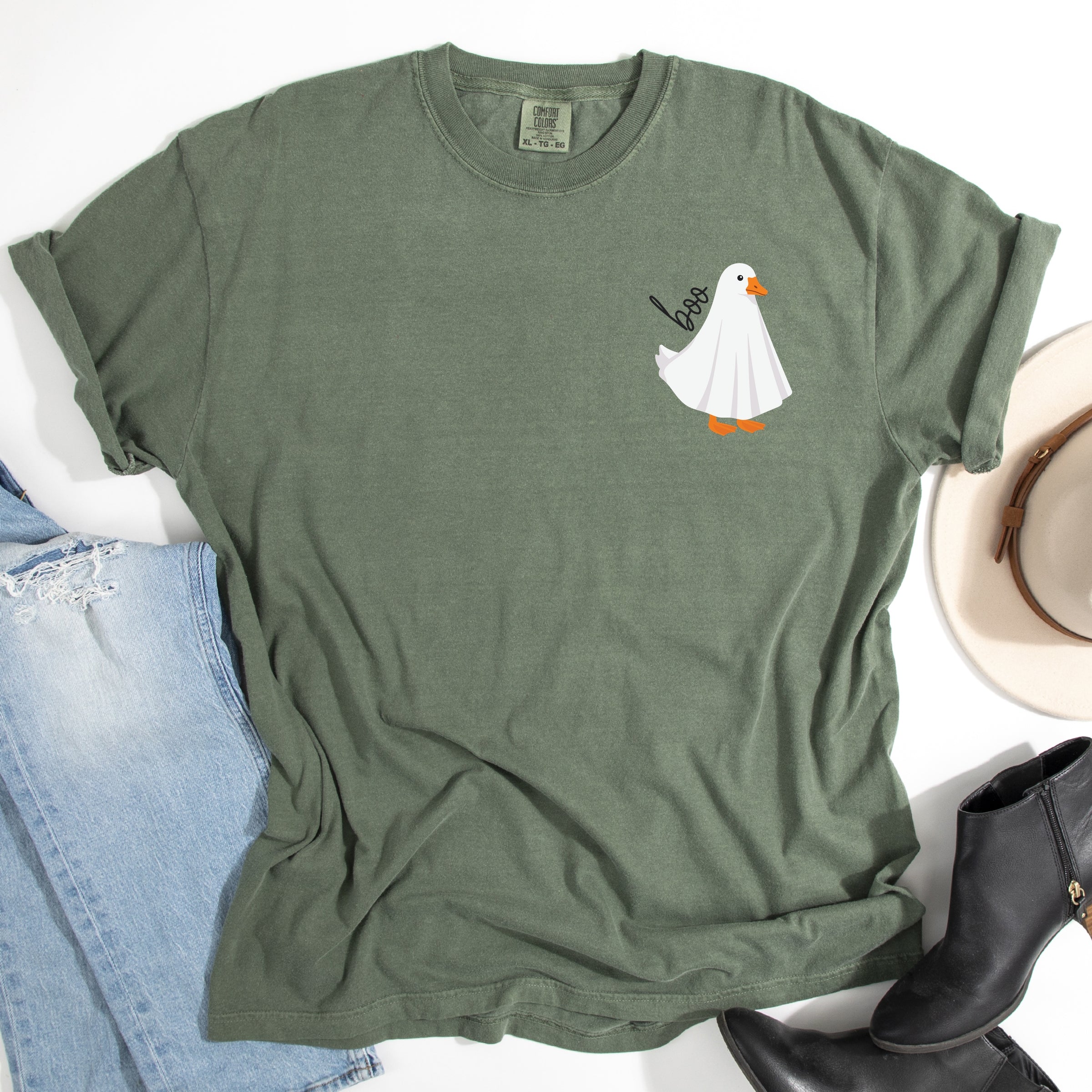 Boo Ghost Goose - Women's Garment Dyed Graphic T-Shirt