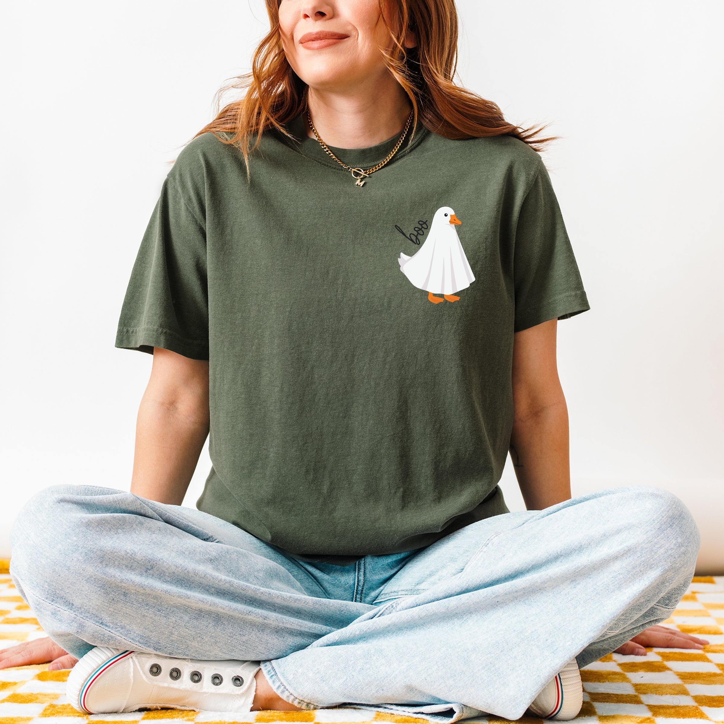 Boo Ghost Goose - Women's Garment Dyed Graphic T-Shirt