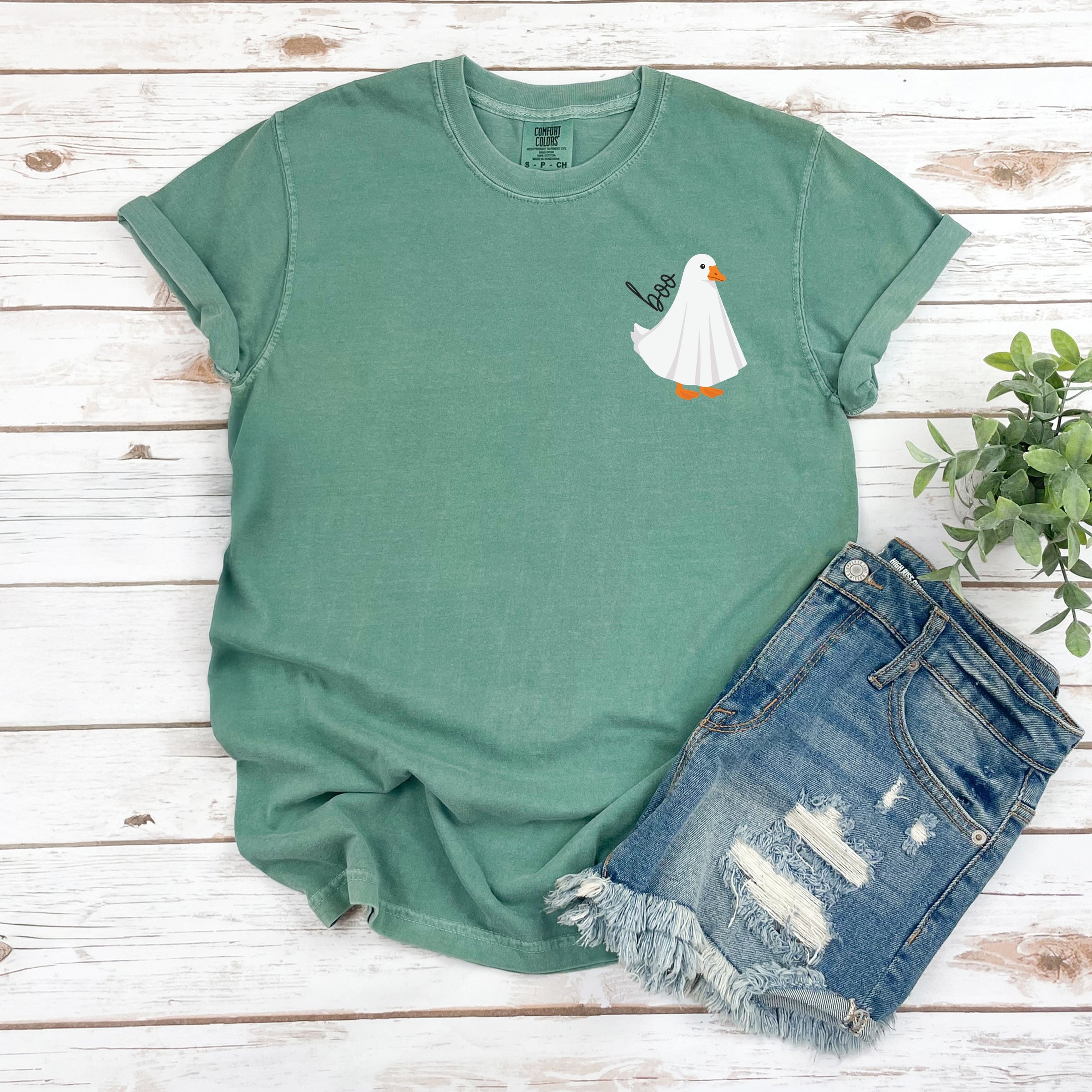 Boo Ghost Goose - Women's Garment Dyed Graphic T-Shirt