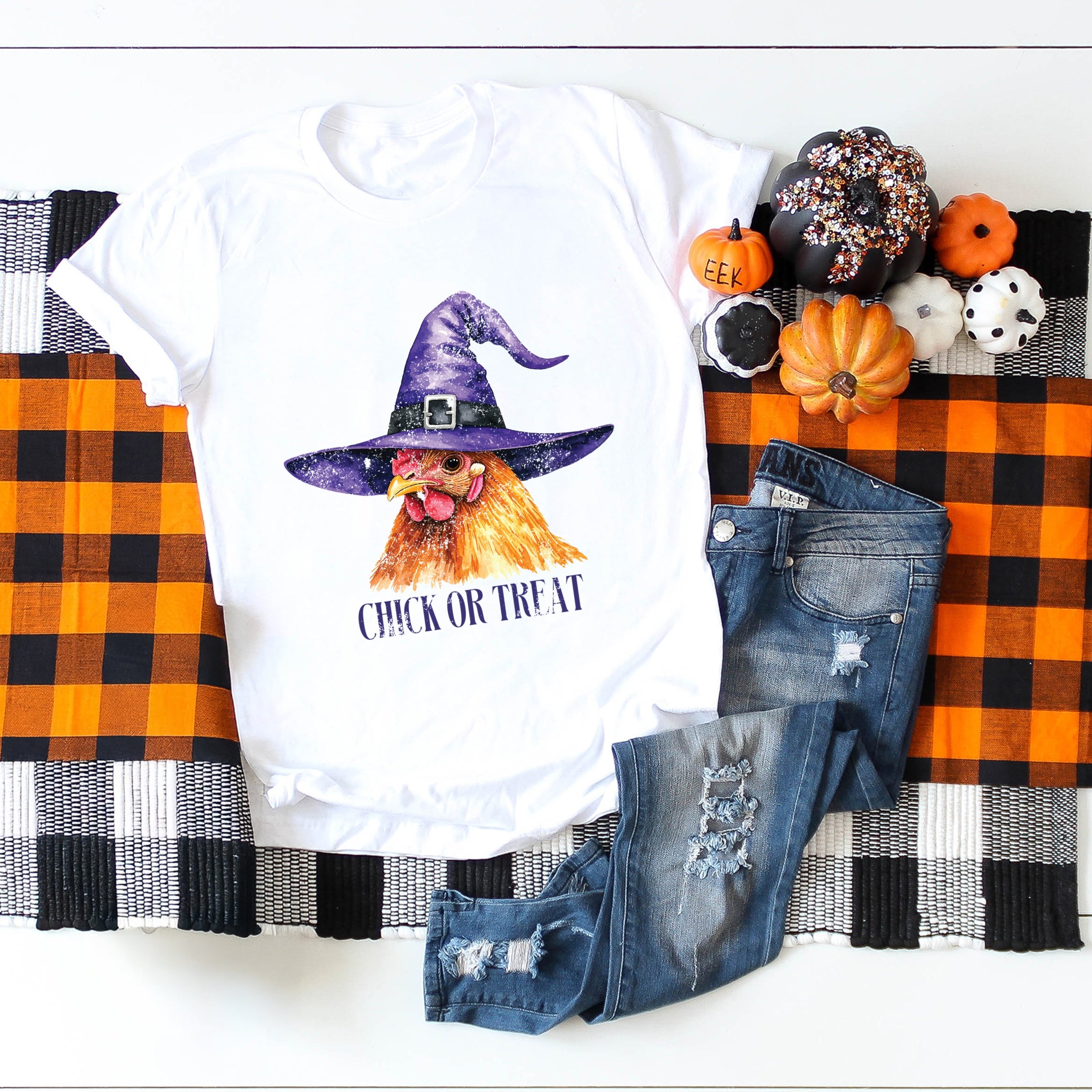 Chick Or Treat Watercolor Distressed - Women's Short Sleeve Graphic T-Shirt