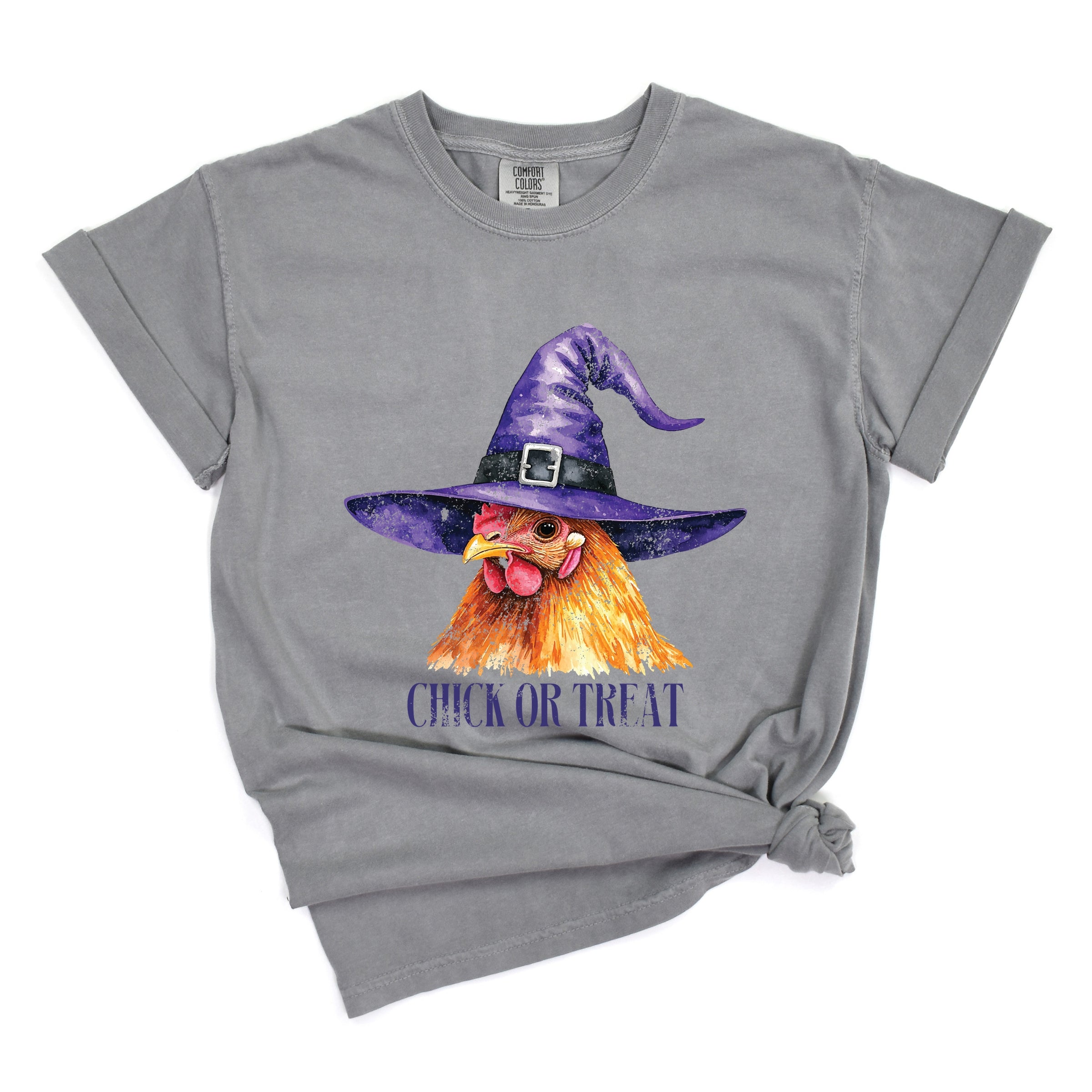 Chick Or Treat Watercolor Distressed - Women's Garment Dyed Graphic T-Shirt