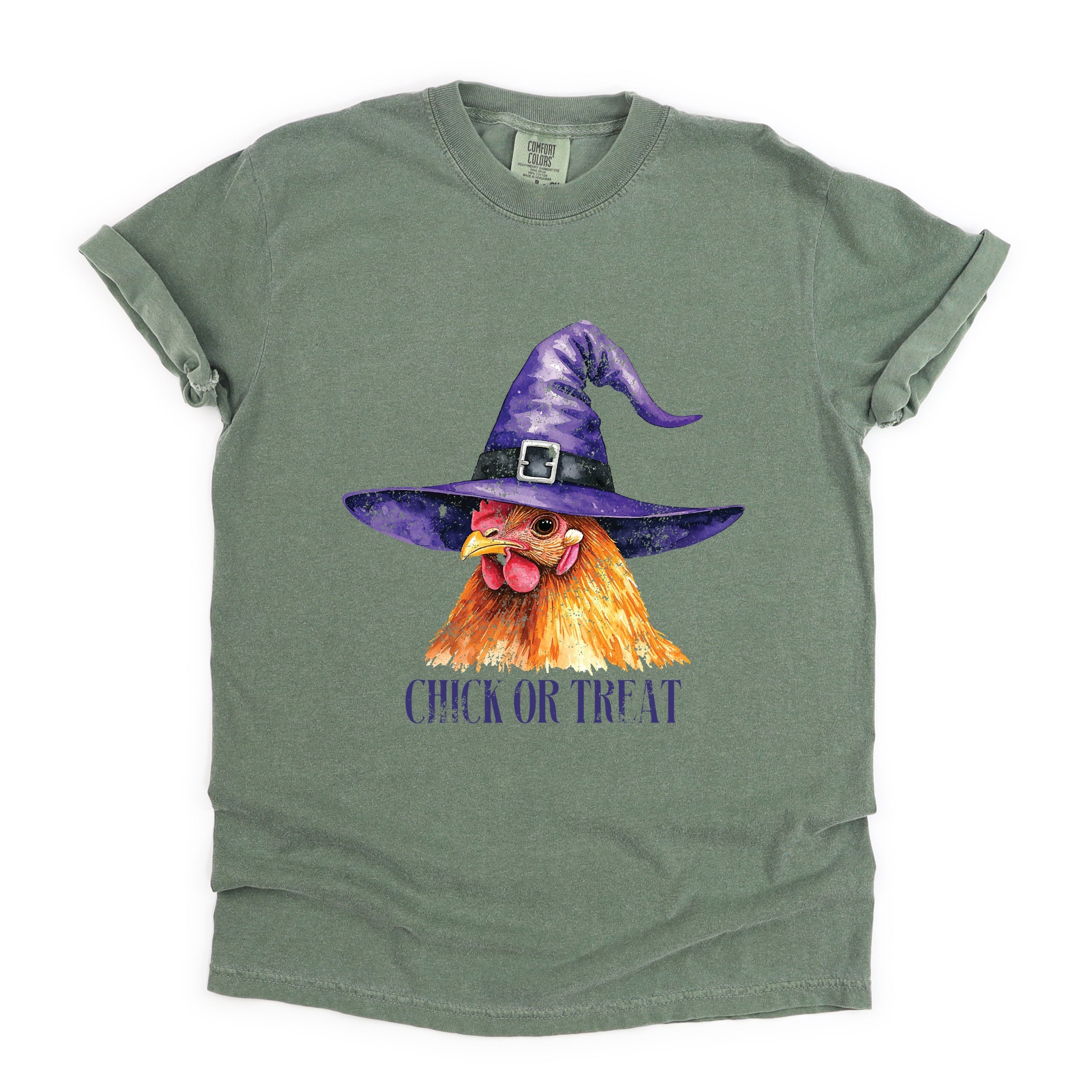 Chick Or Treat Watercolor Distressed - Women's Garment Dyed Graphic T-Shirt