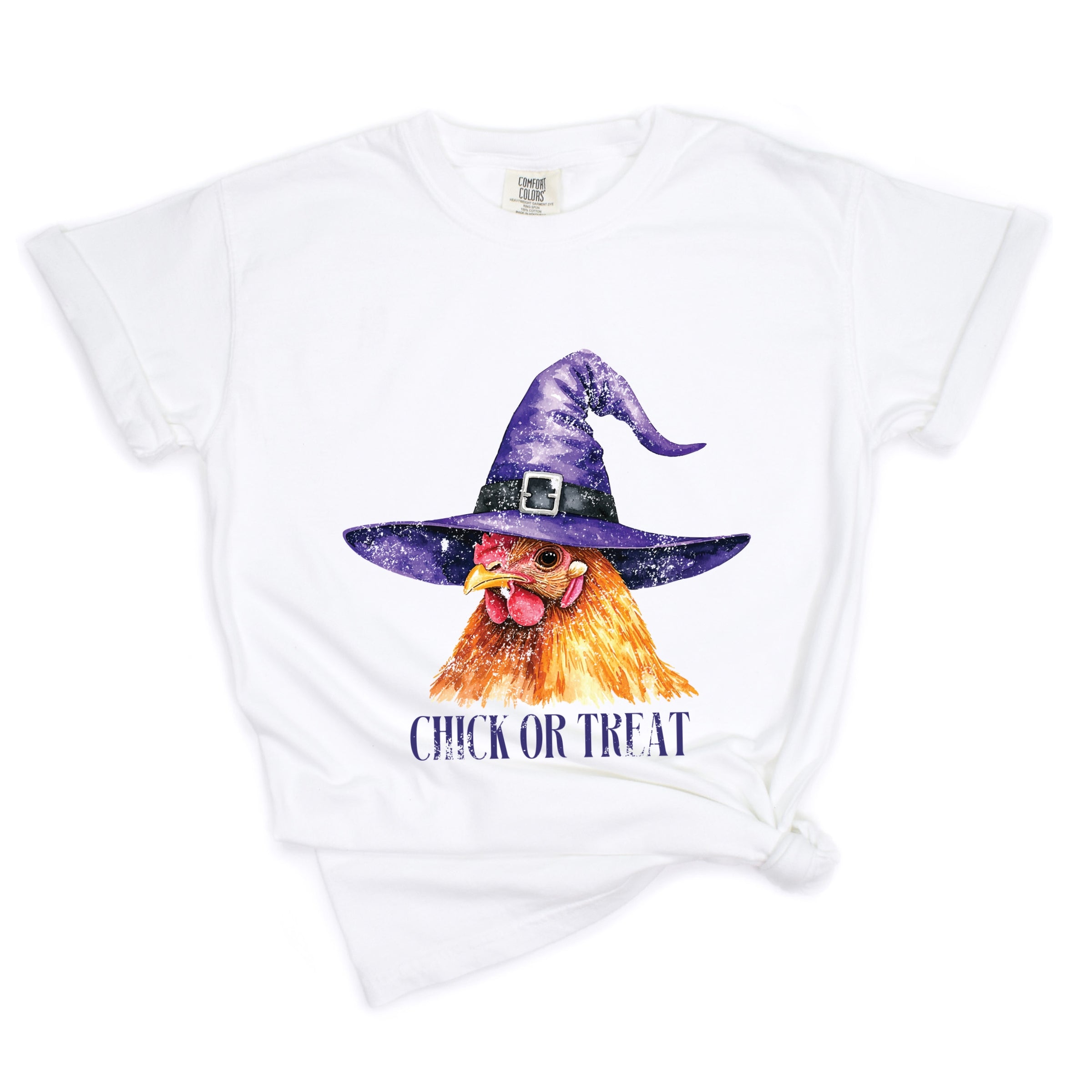 Chick Or Treat Watercolor Distressed - Women's Garment Dyed Graphic T-Shirt
