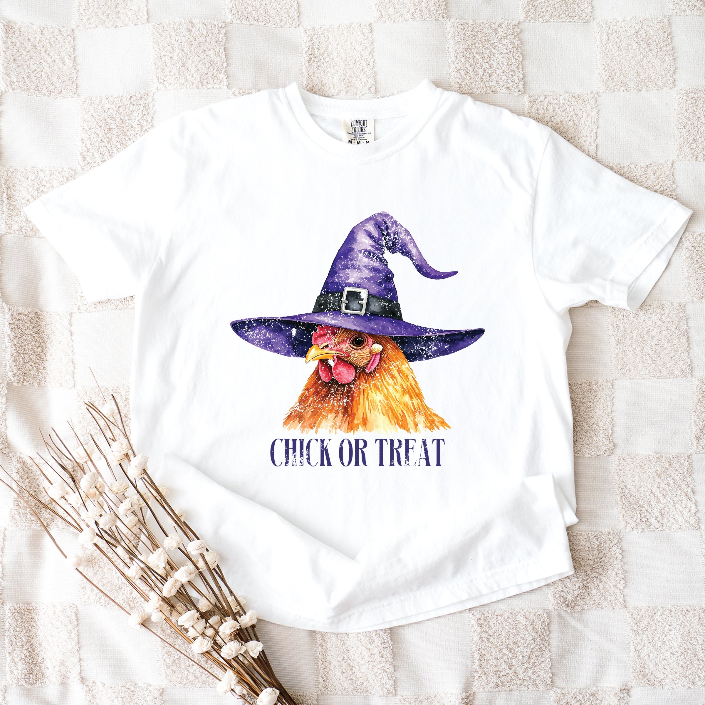 Chick Or Treat Watercolor Distressed - Women's Garment Dyed Graphic T-Shirt