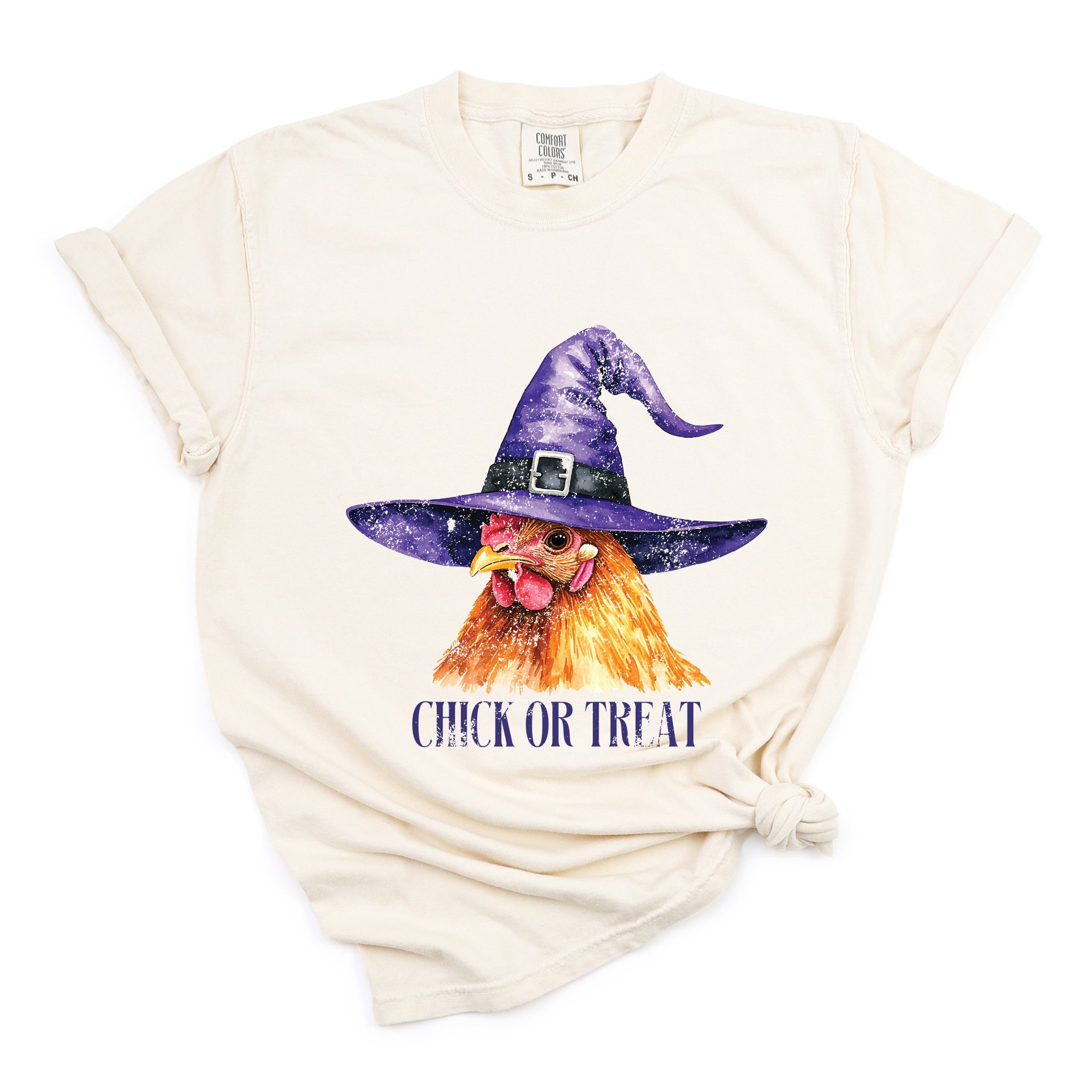 Chick Or Treat Watercolor Distressed - Women's Garment Dyed Graphic T-Shirt