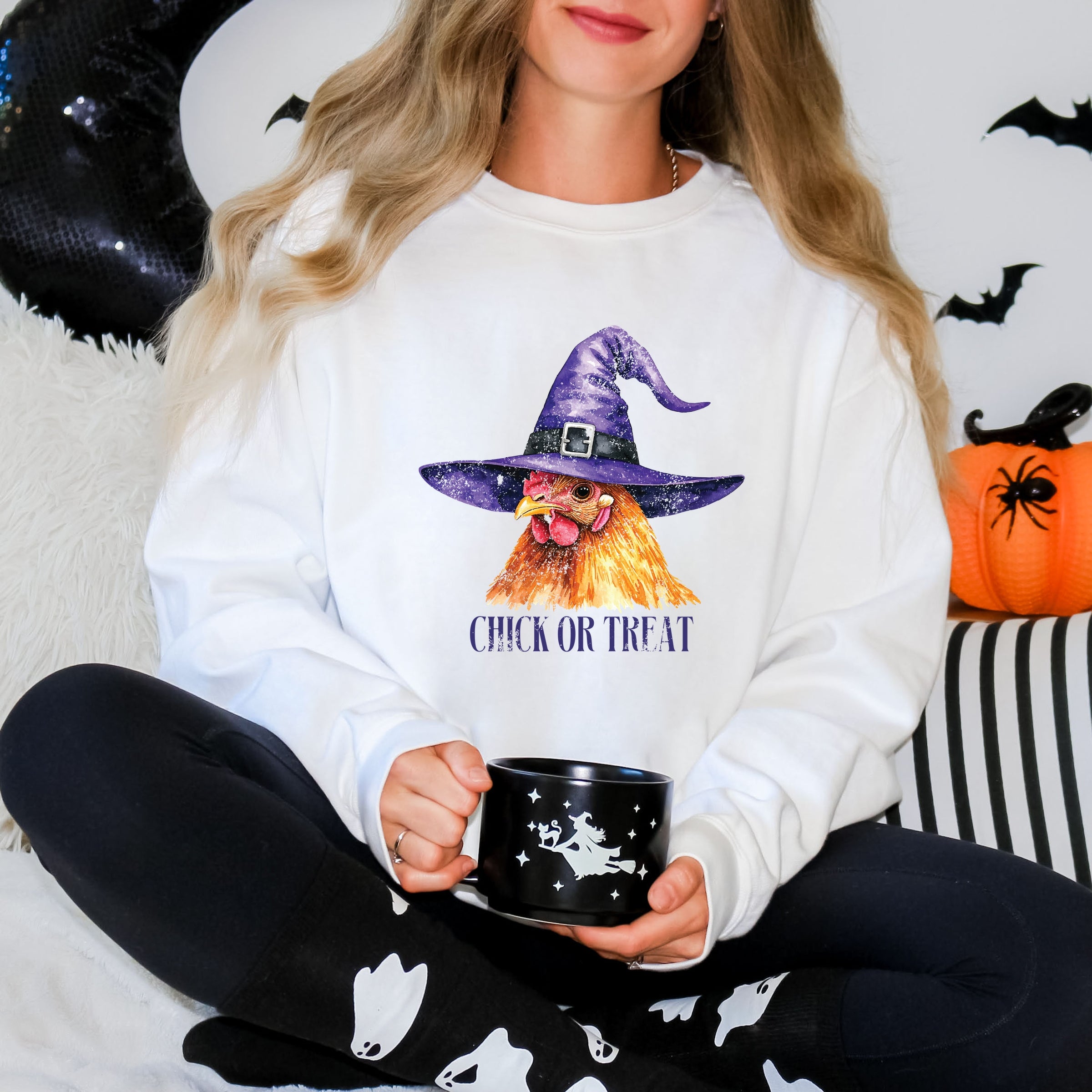 Chick Or Treat Watercolor Distressed - Women's Graphic Sweatshirt