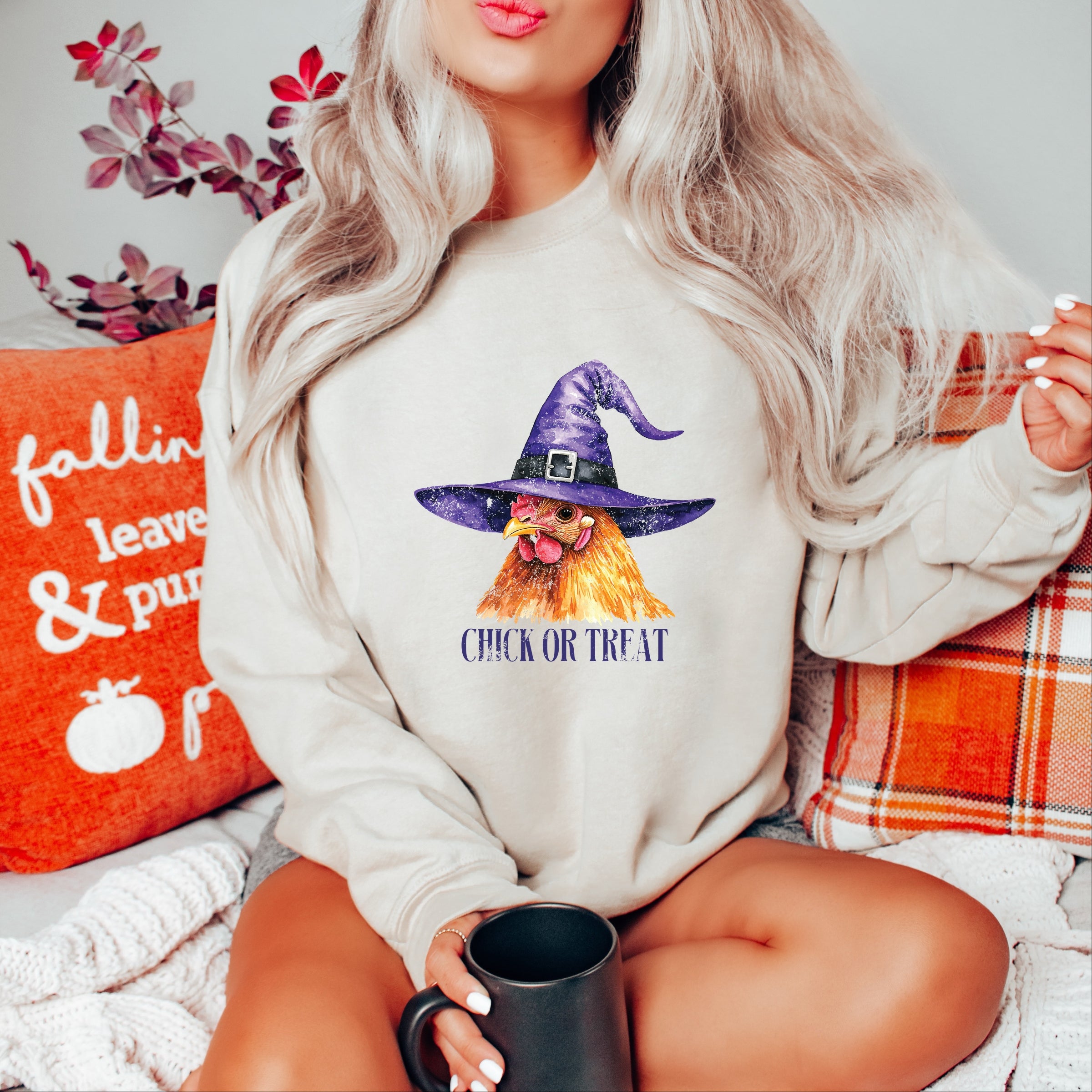Chick Or Treat Watercolor Distressed - Women's Graphic Sweatshirt