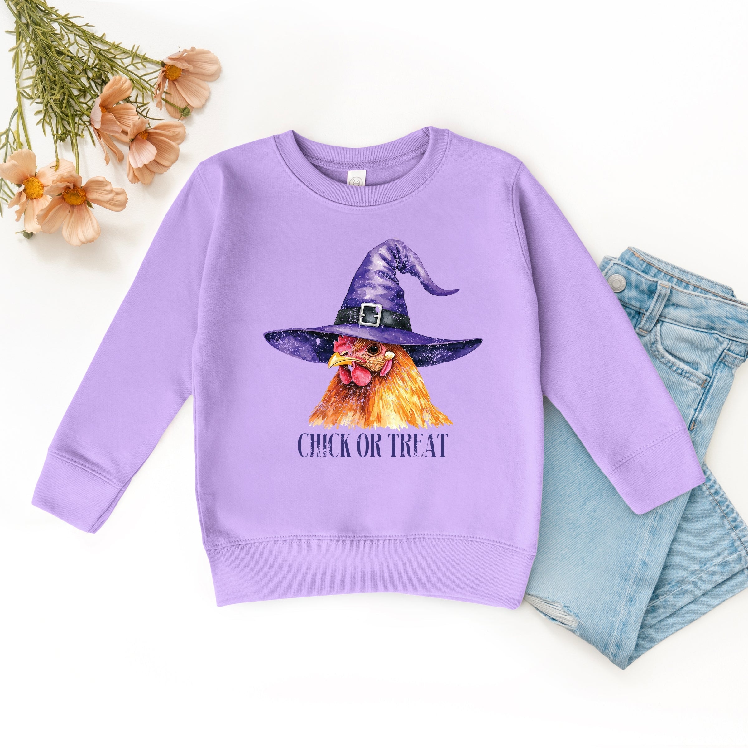 Chick Or Treat Watercolor Distressed - Toddler Graphic Sweatshirt and Youth Graphic Sweatshirt