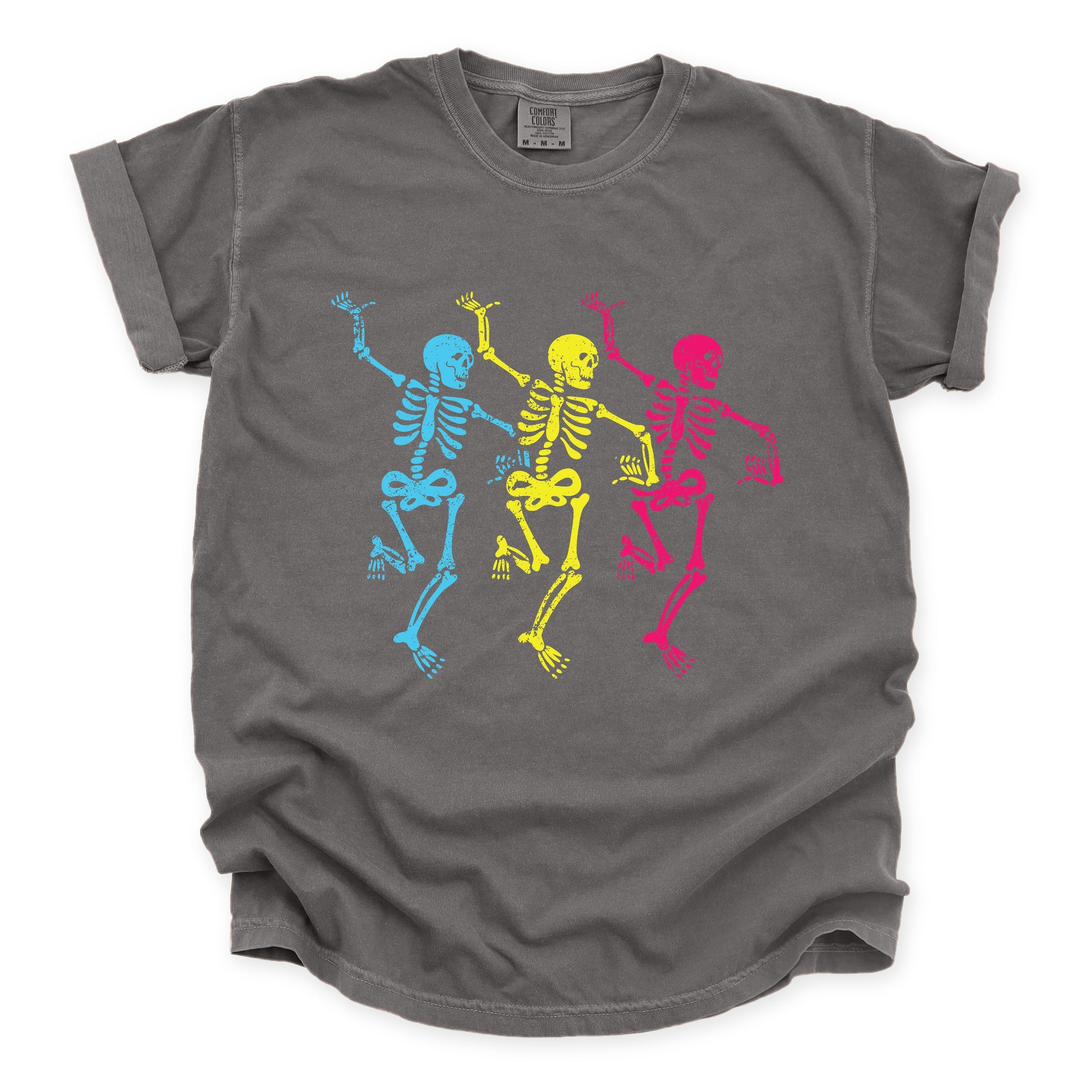 Three Skeletons Dancing Neon - Women's Garment Dyed Graphic T-Shirt