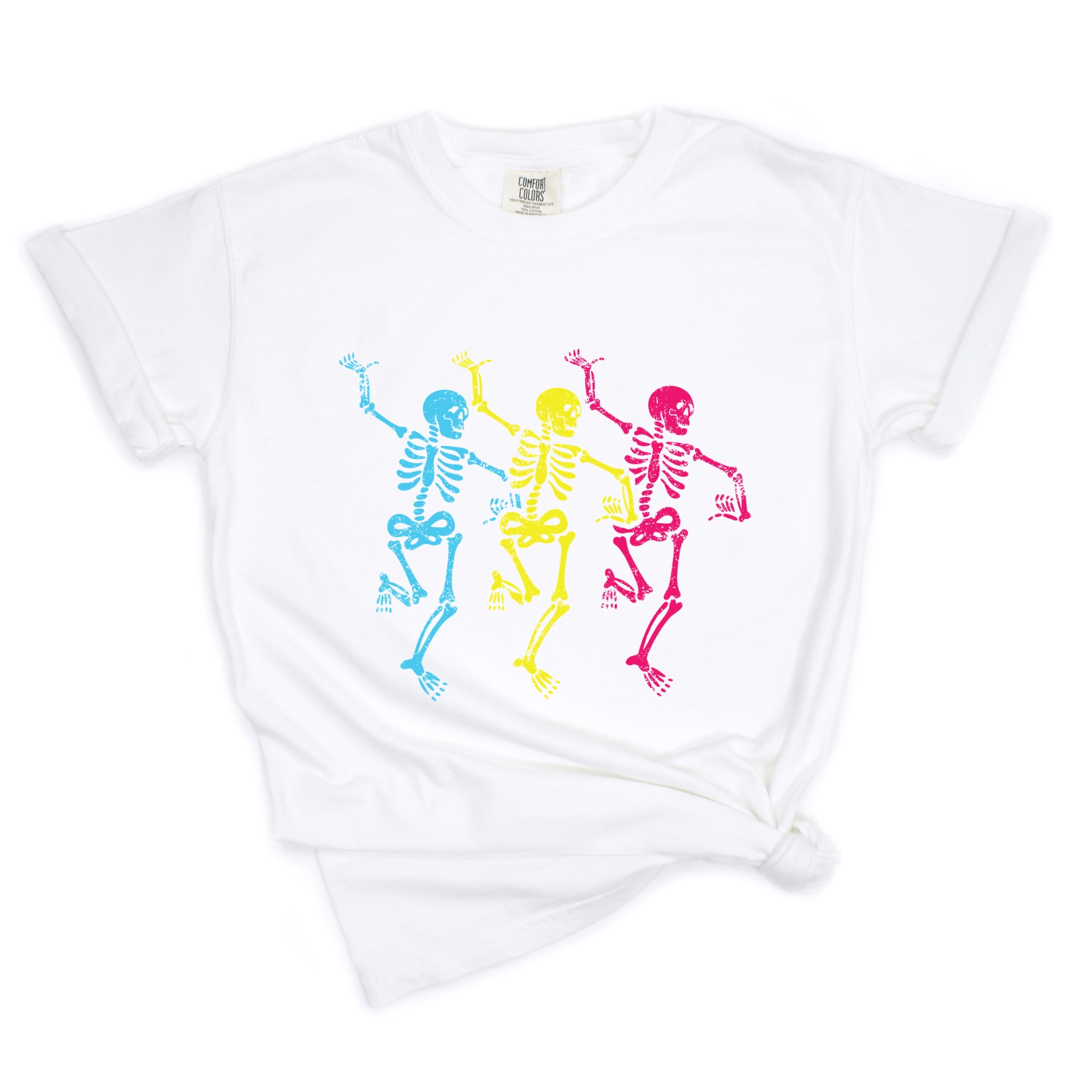 Three Skeletons Dancing Neon - Women's Garment Dyed Graphic T-Shirt
