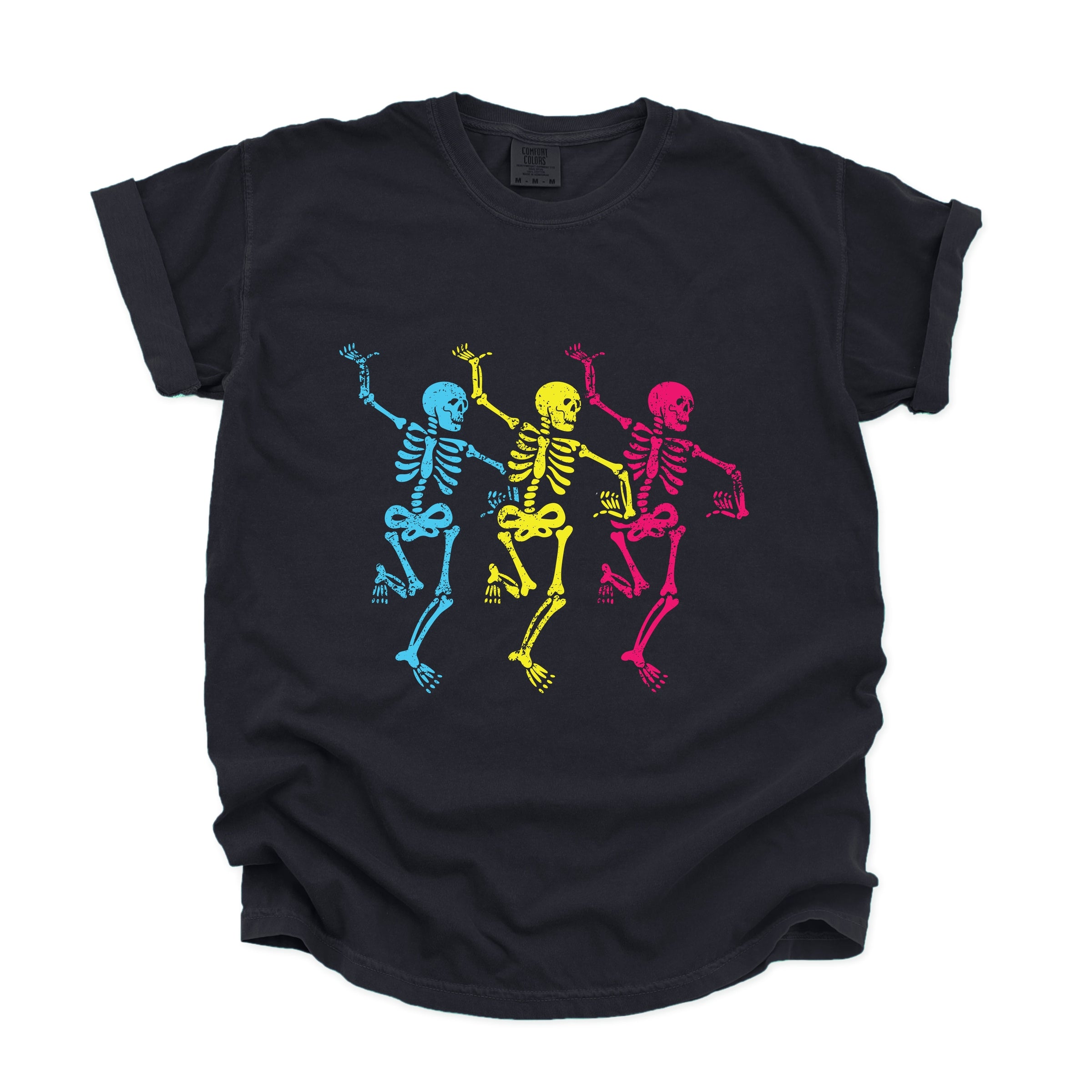 Three Skeletons Dancing Neon - Women's Garment Dyed Graphic T-Shirt