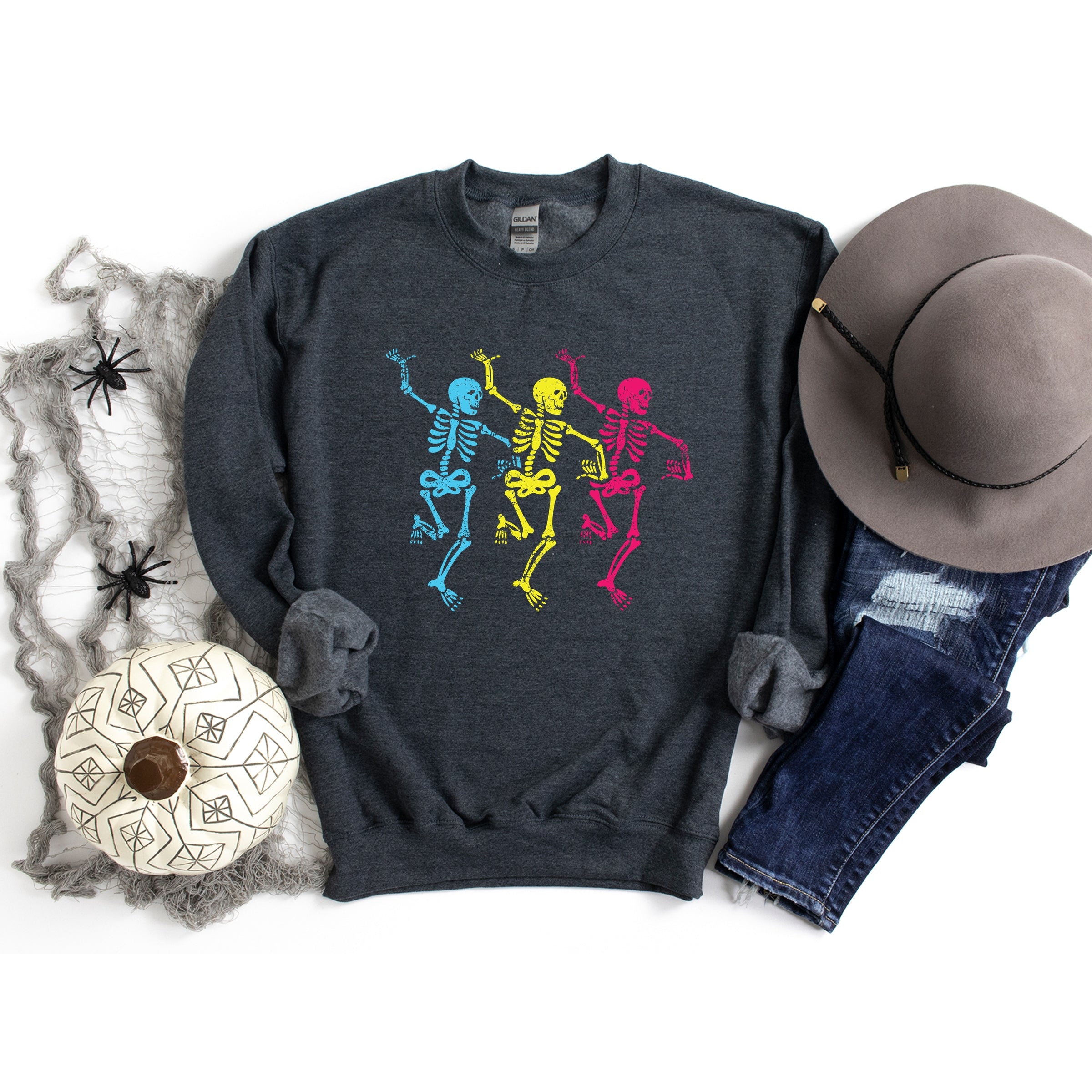Three Skeletons Dancing Neon -  Women's Graphic Sweatshirt