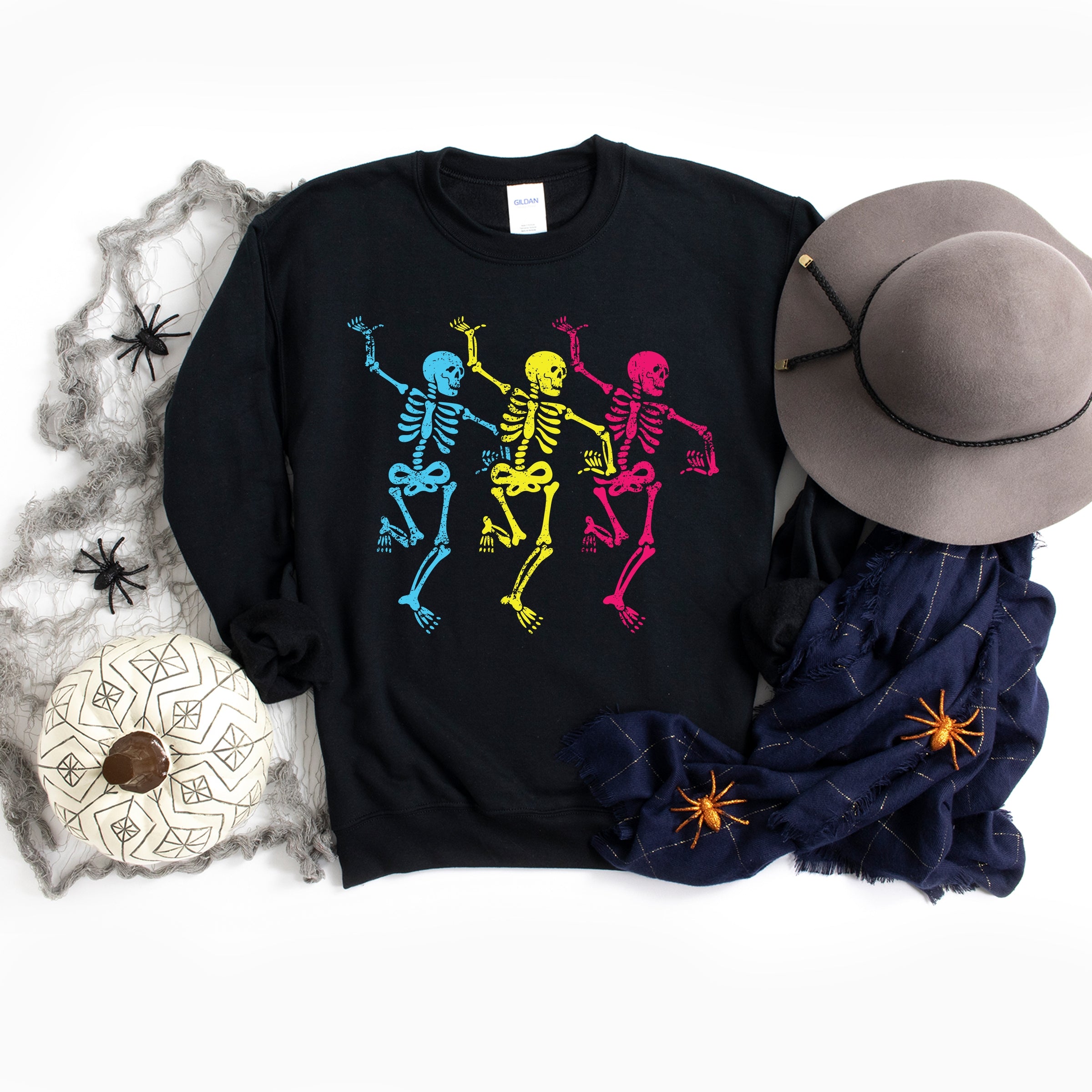 Three Skeletons Dancing Neon -  Women's Graphic Sweatshirt