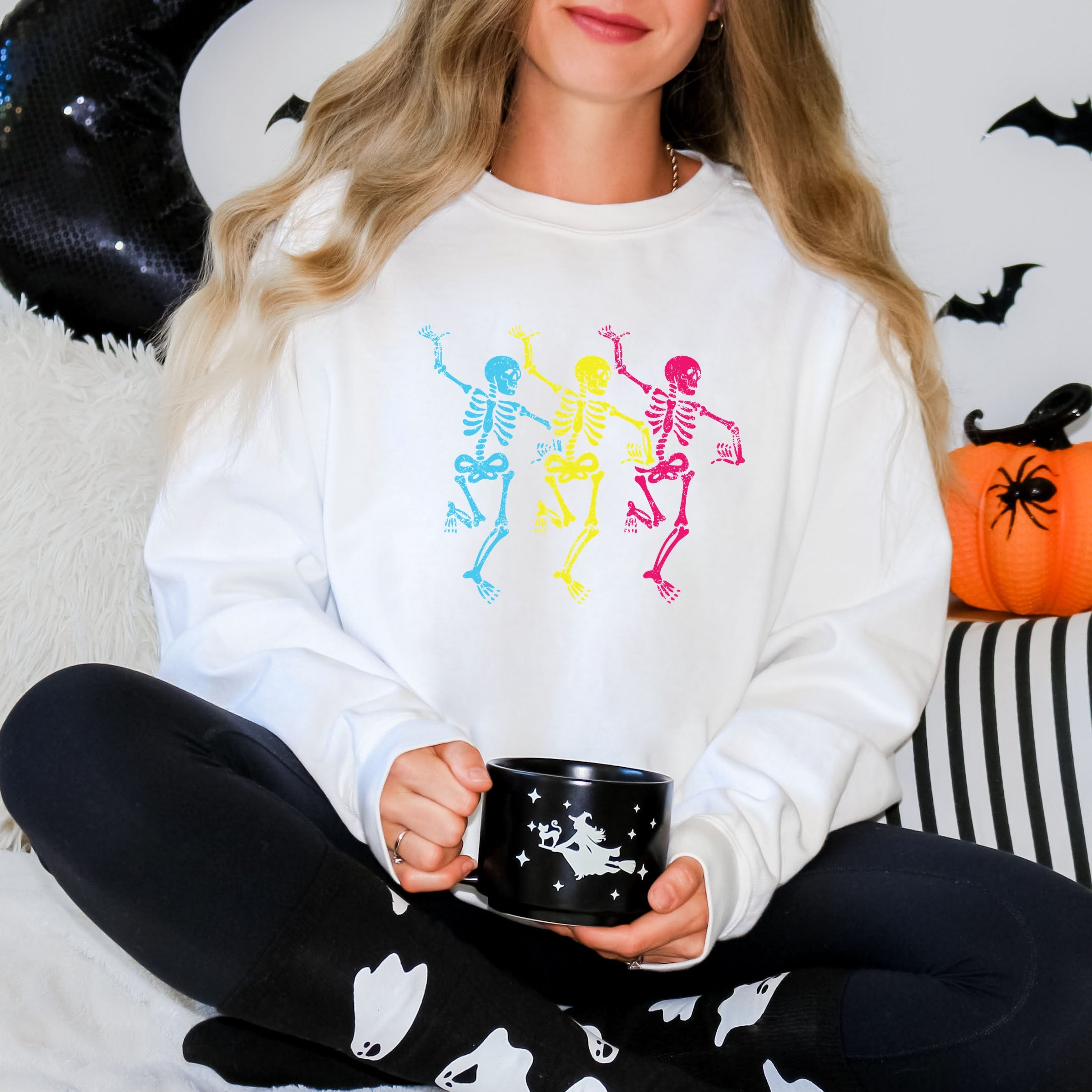 Three Skeletons Dancing Neon -  Women's Graphic Sweatshirt