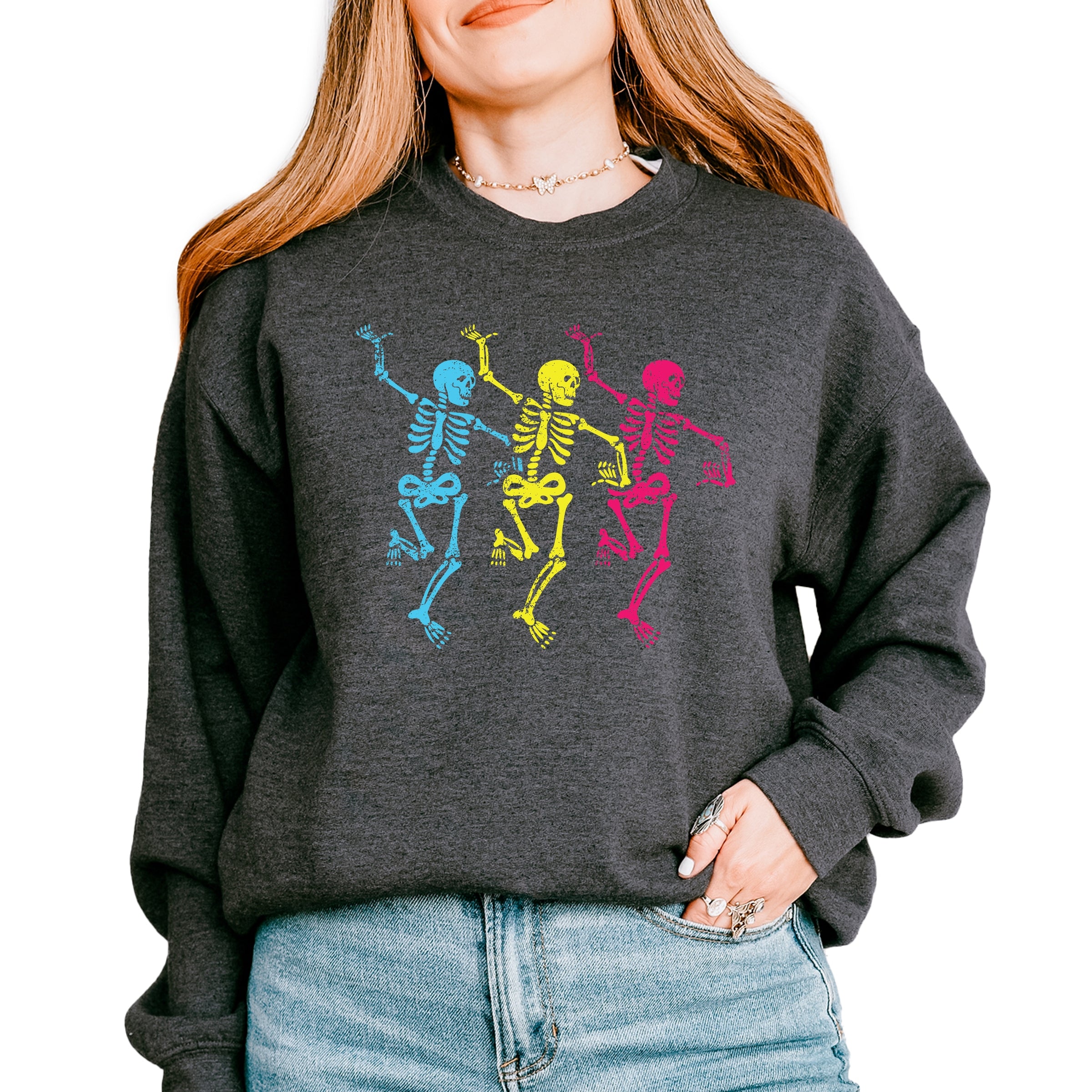 Three Skeletons Dancing Neon -  Women's Graphic Sweatshirt