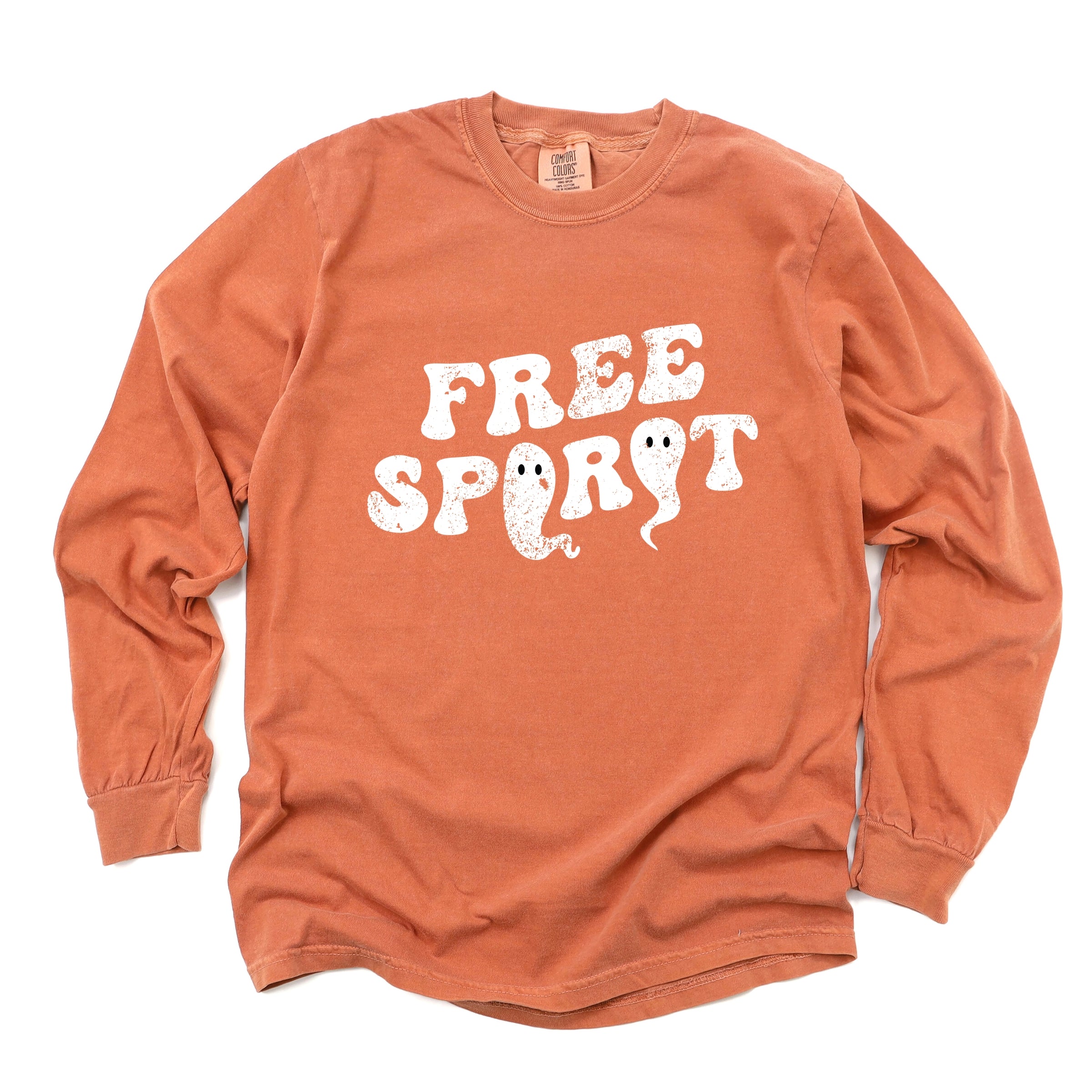Free Spirit Ghost Distressed - Women's Garment Dyed Long Sleeve Graphic T-Shirt