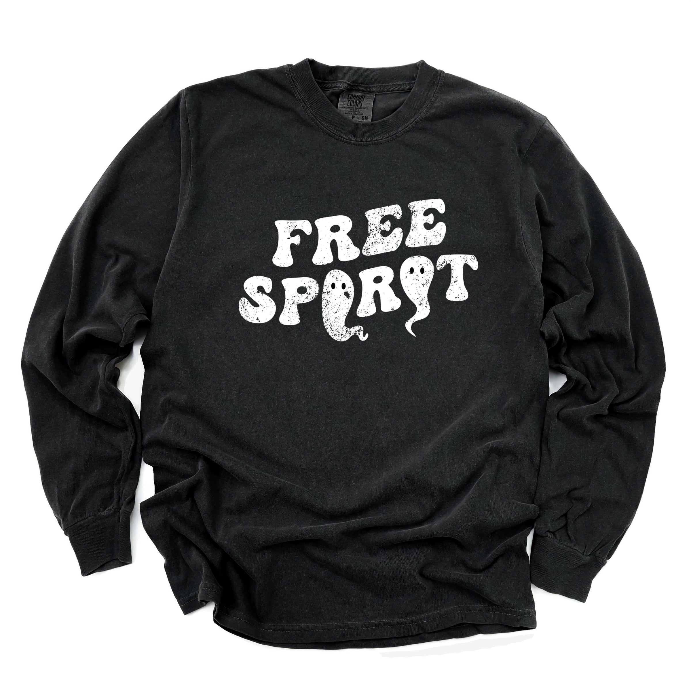 Free Spirit Ghost Distressed - Women's Garment Dyed Long Sleeve Graphic T-Shirt
