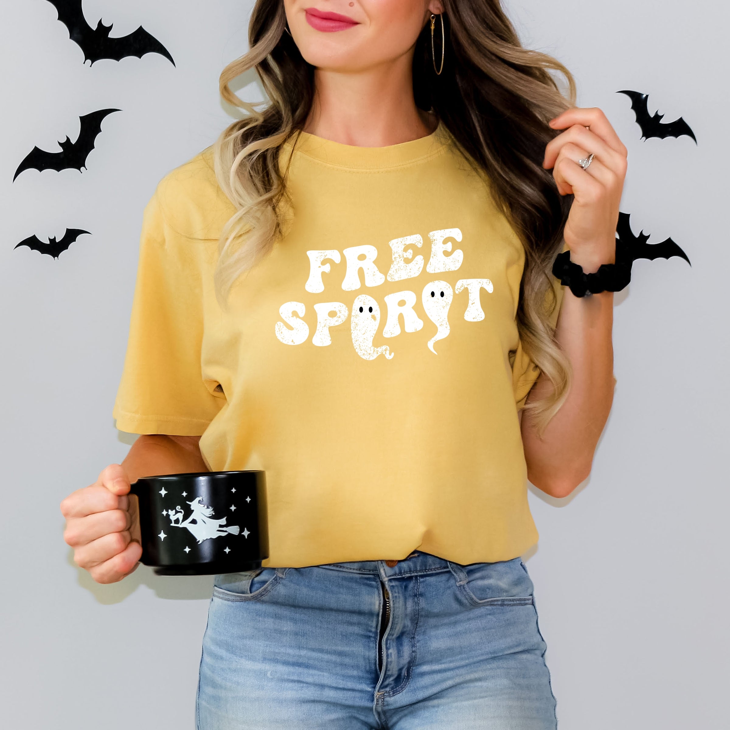 Free Spirit Ghost Distressed - Women's Garment Dyed Graphic T-Shirt