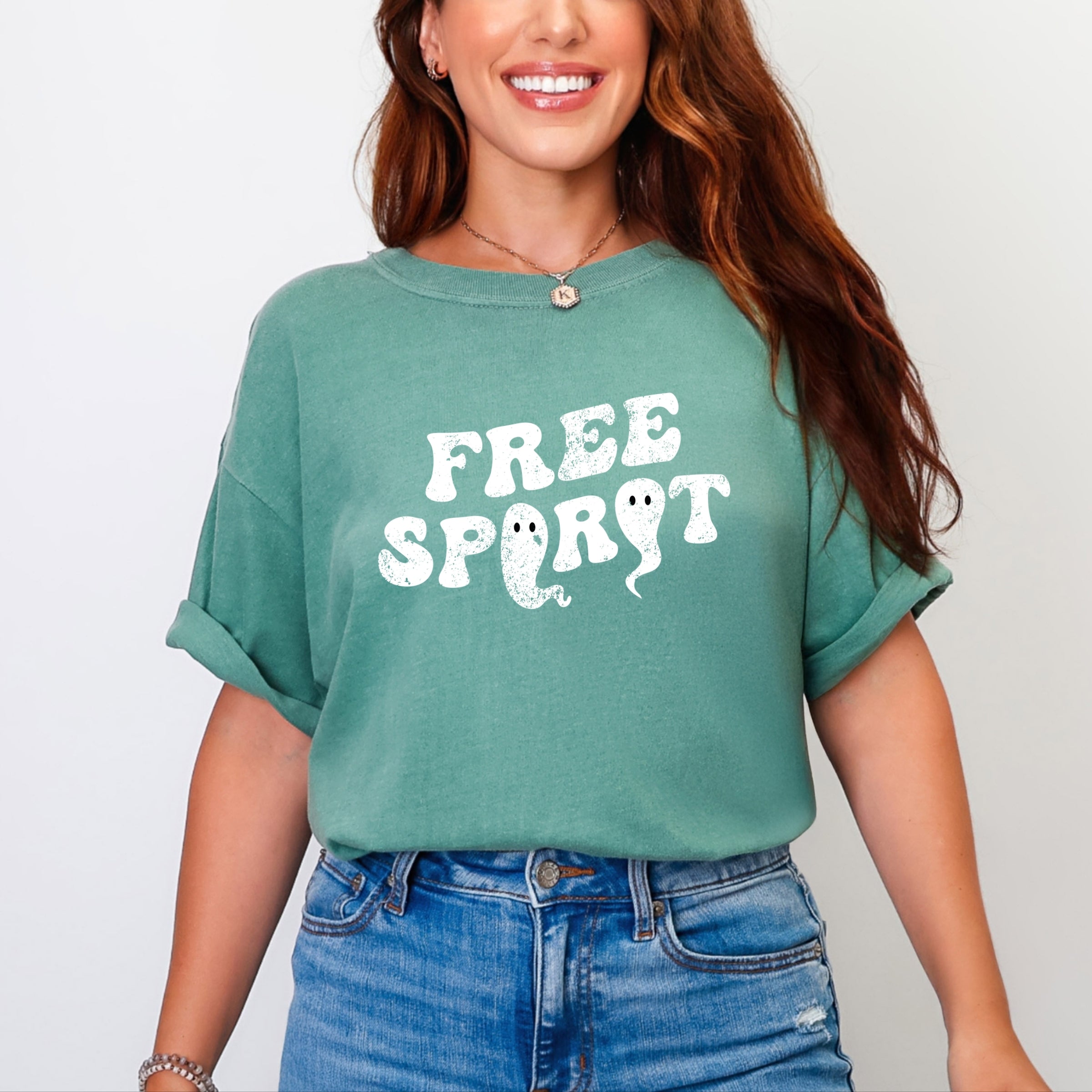 Free Spirit Ghost Distressed - Women's Garment Dyed Graphic T-Shirt