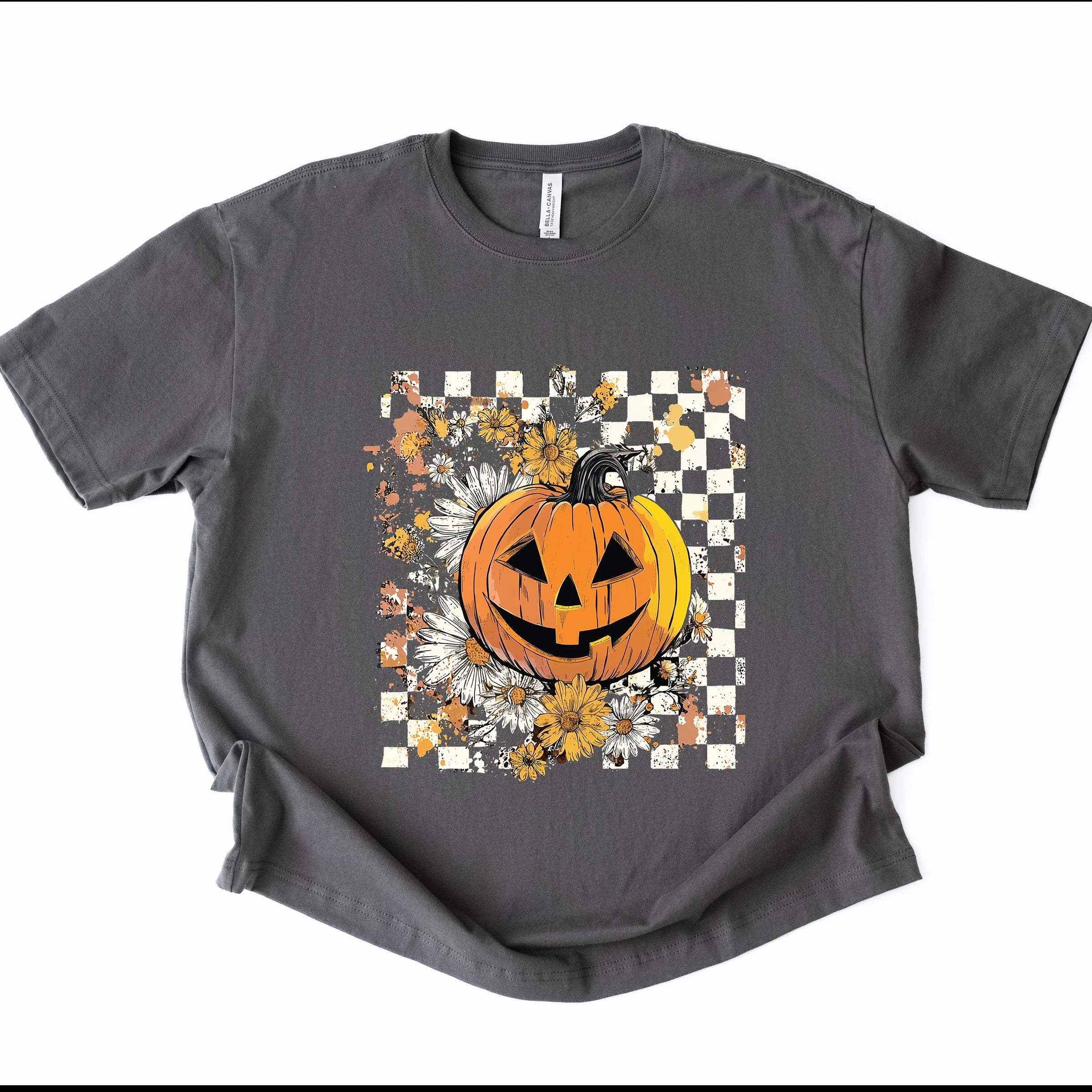 Carved Pumpkin Checkered Floral - Womens Heavyweight Tee