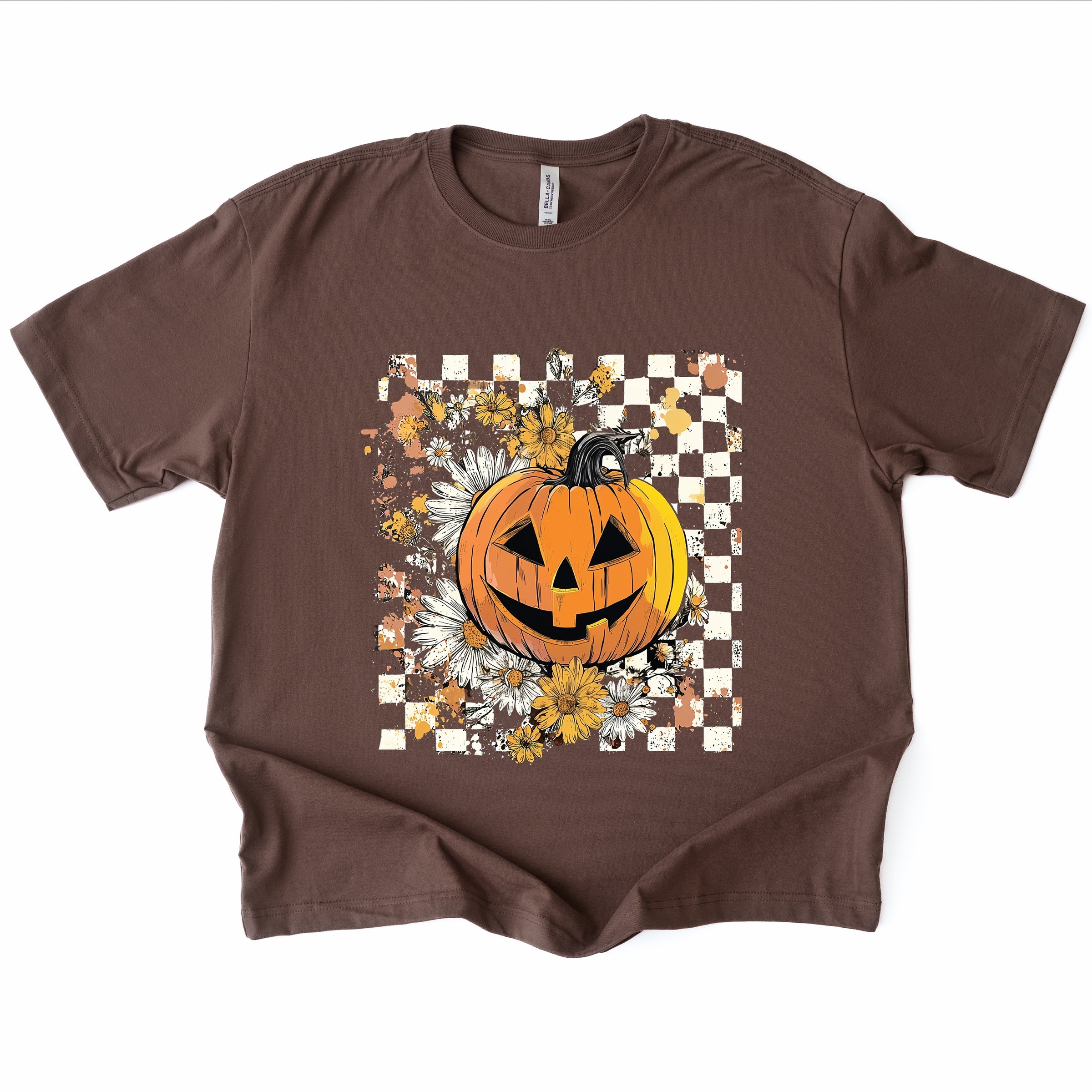 Carved Pumpkin Checkered Floral - Womens Heavyweight Tee