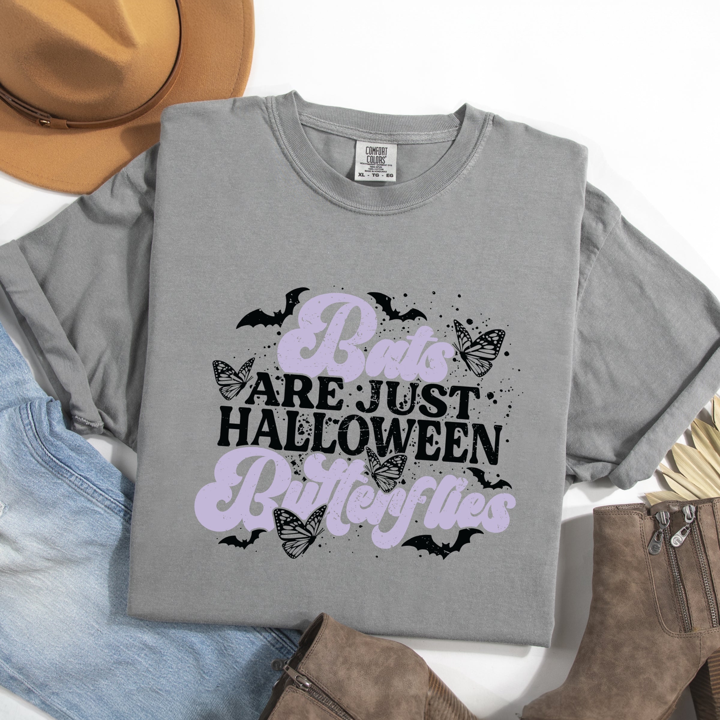 Bats Are Just Halloween Butterflies - Womens Garment Dyed Tee