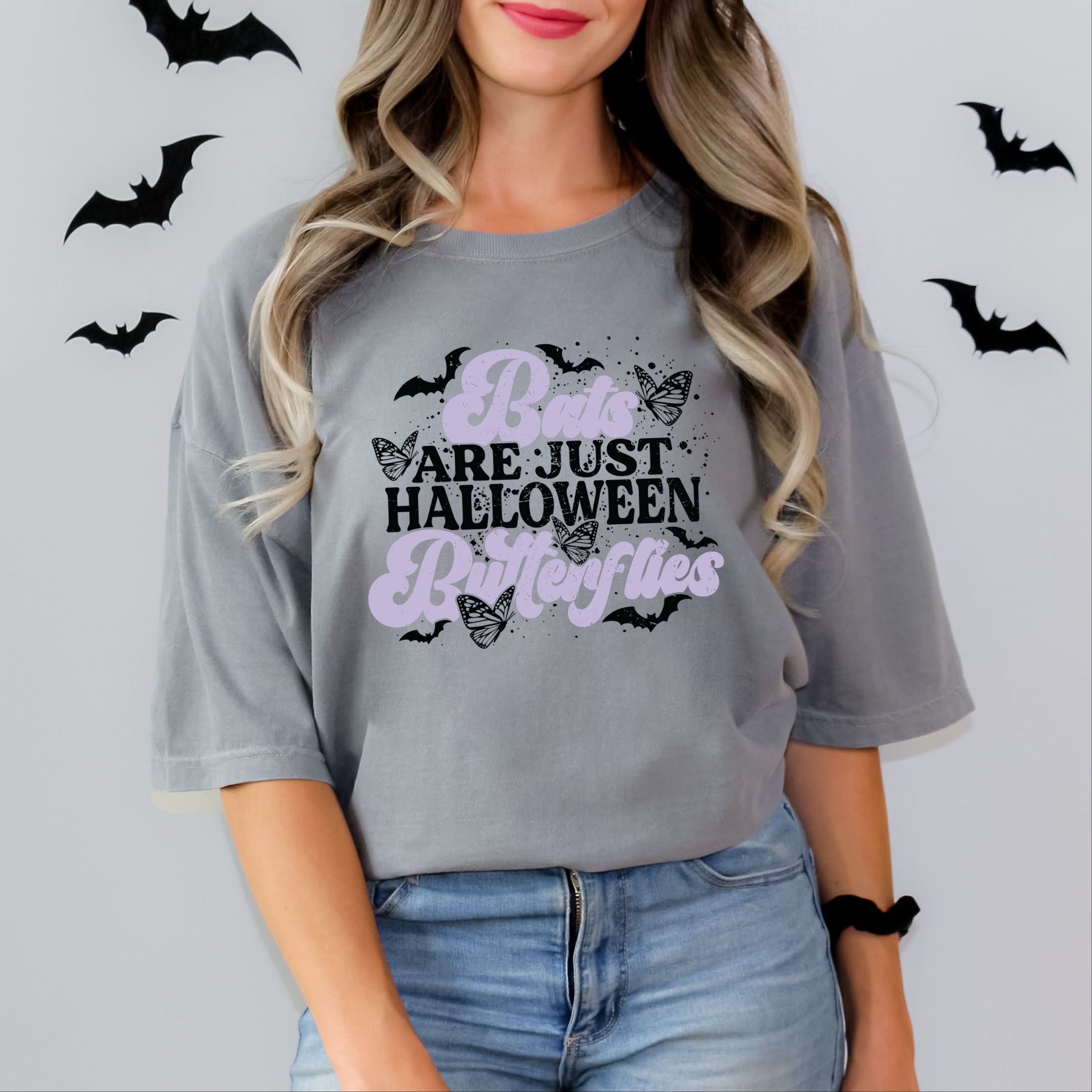 Bats Are Just Halloween Butterflies - Womens Garment Dyed Tee
