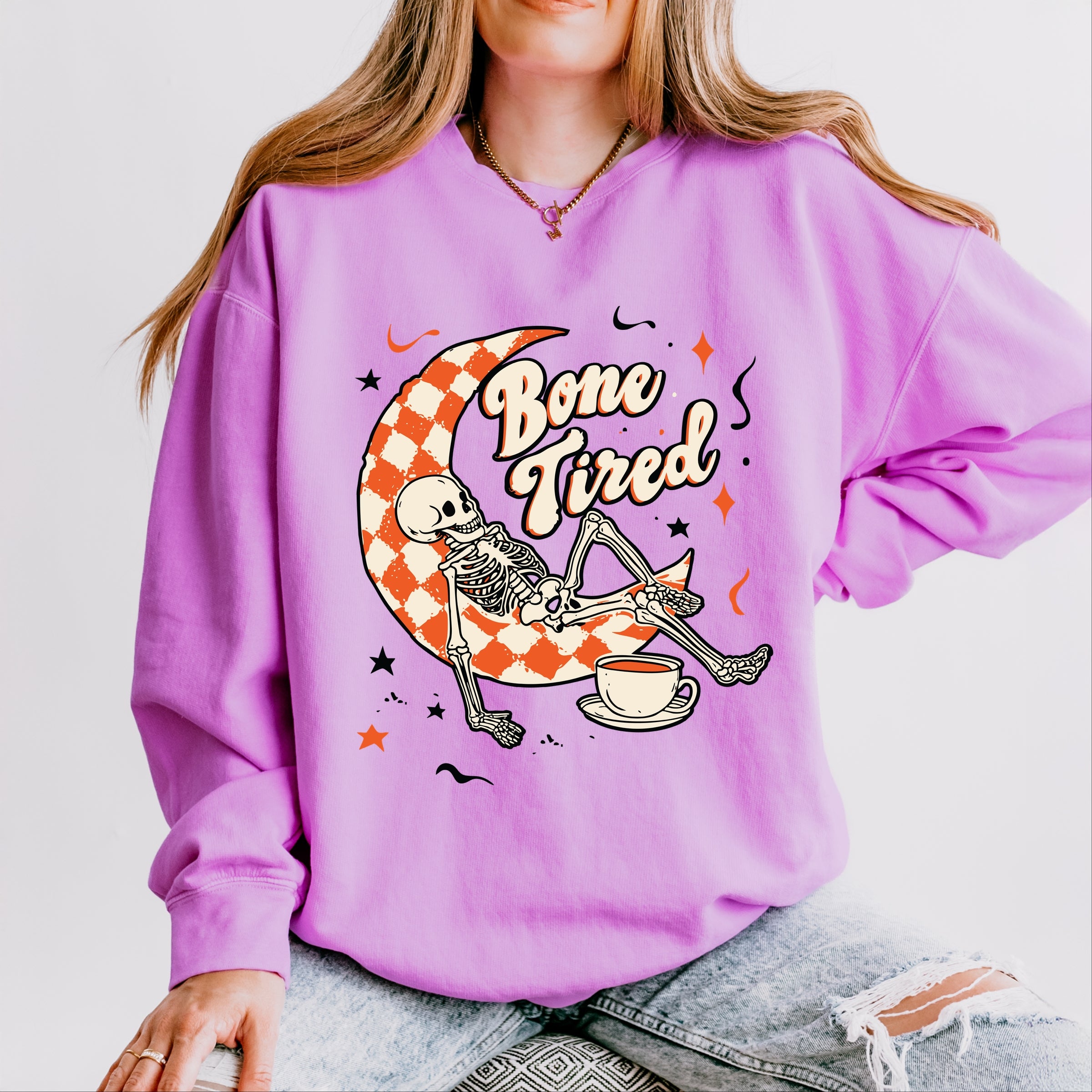 Bone Tired Moon - Womens Lightweight Garment Dyed Sweatshirt