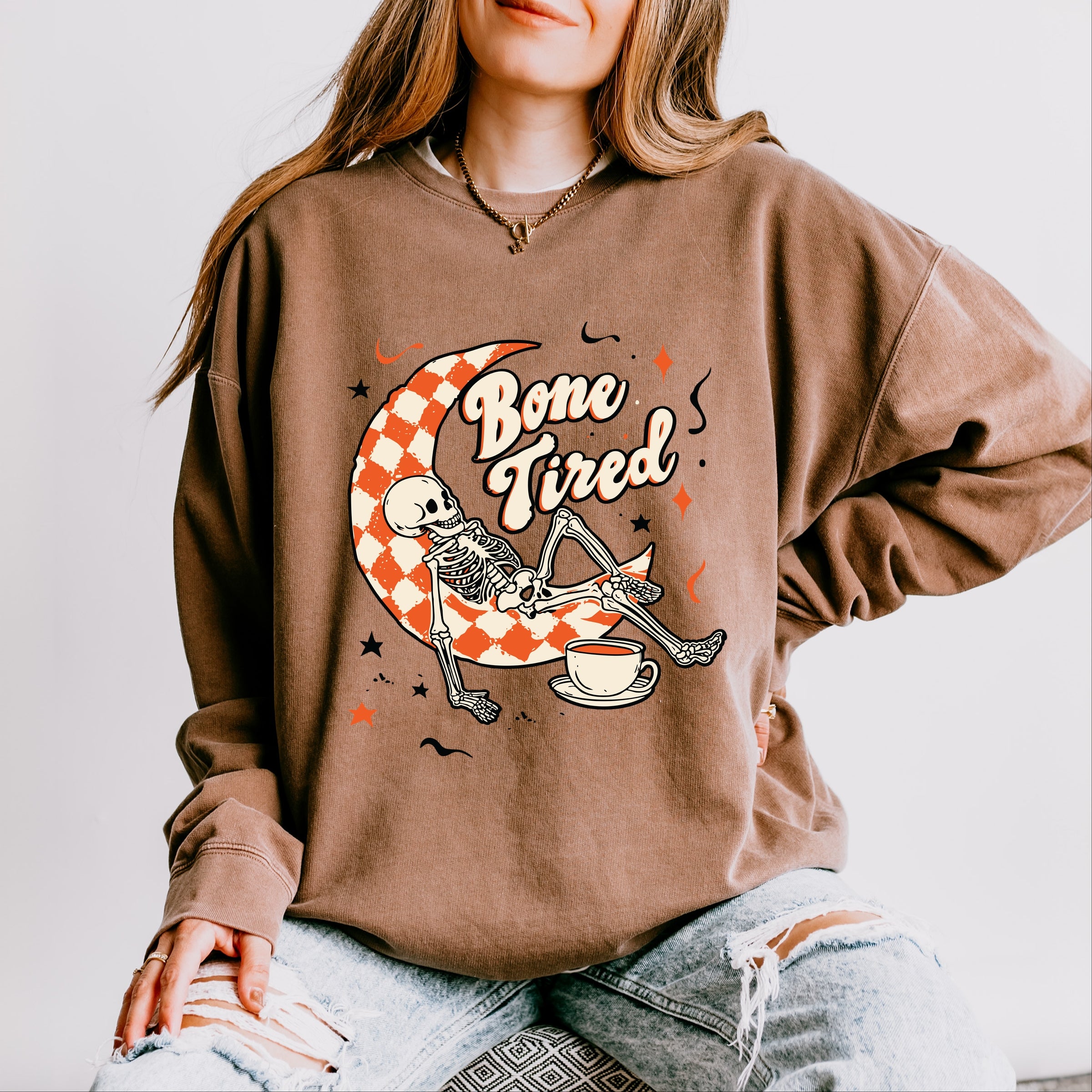Bone Tired Moon - Womens Lightweight Garment Dyed Sweatshirt