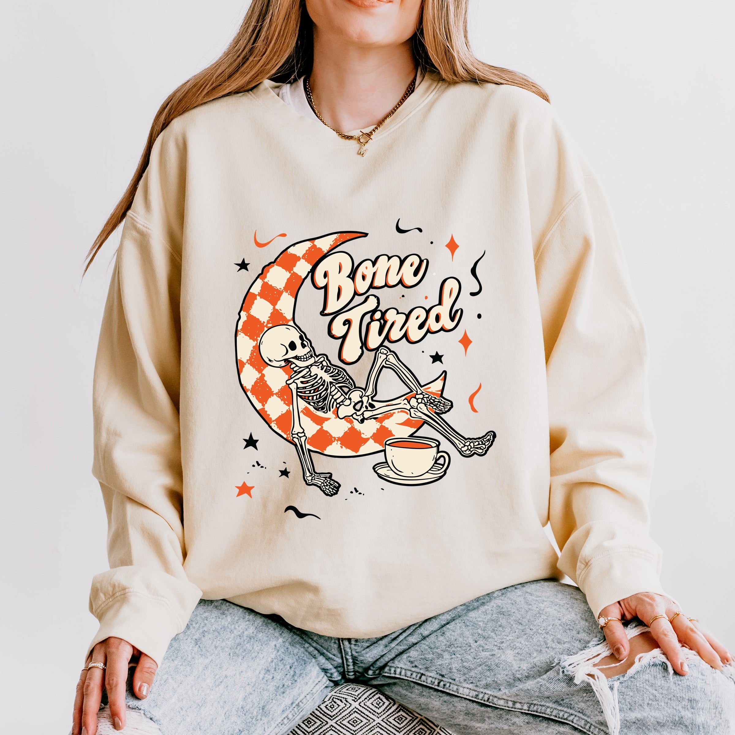 Bone Tired Moon - Womens Lightweight Garment Dyed Sweatshirt